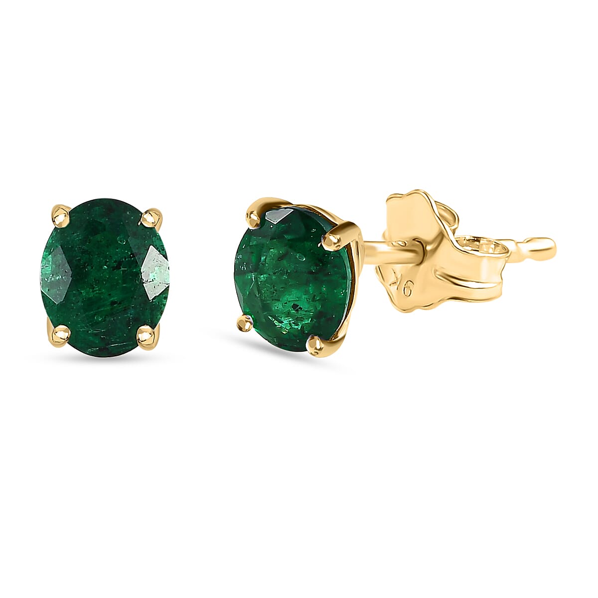 9K Yellow Gold AAA Emerald Solitaire Stud Earrings (with Push Back)