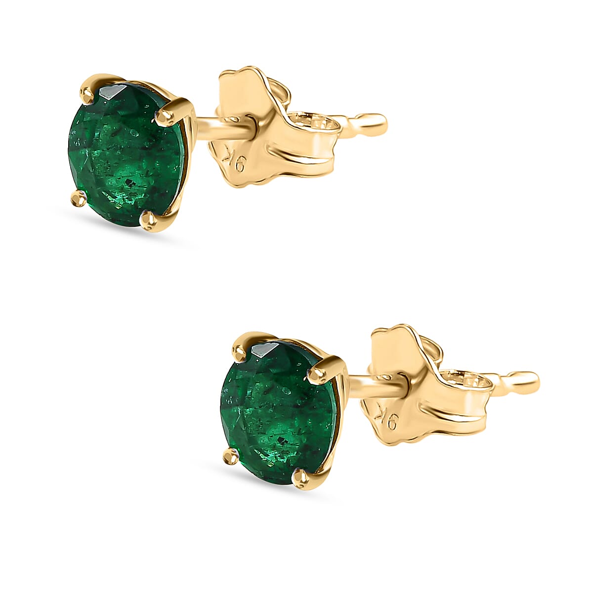 9K Yellow Gold AAA Emerald Solitaire Stud Earrings (with Push Back)