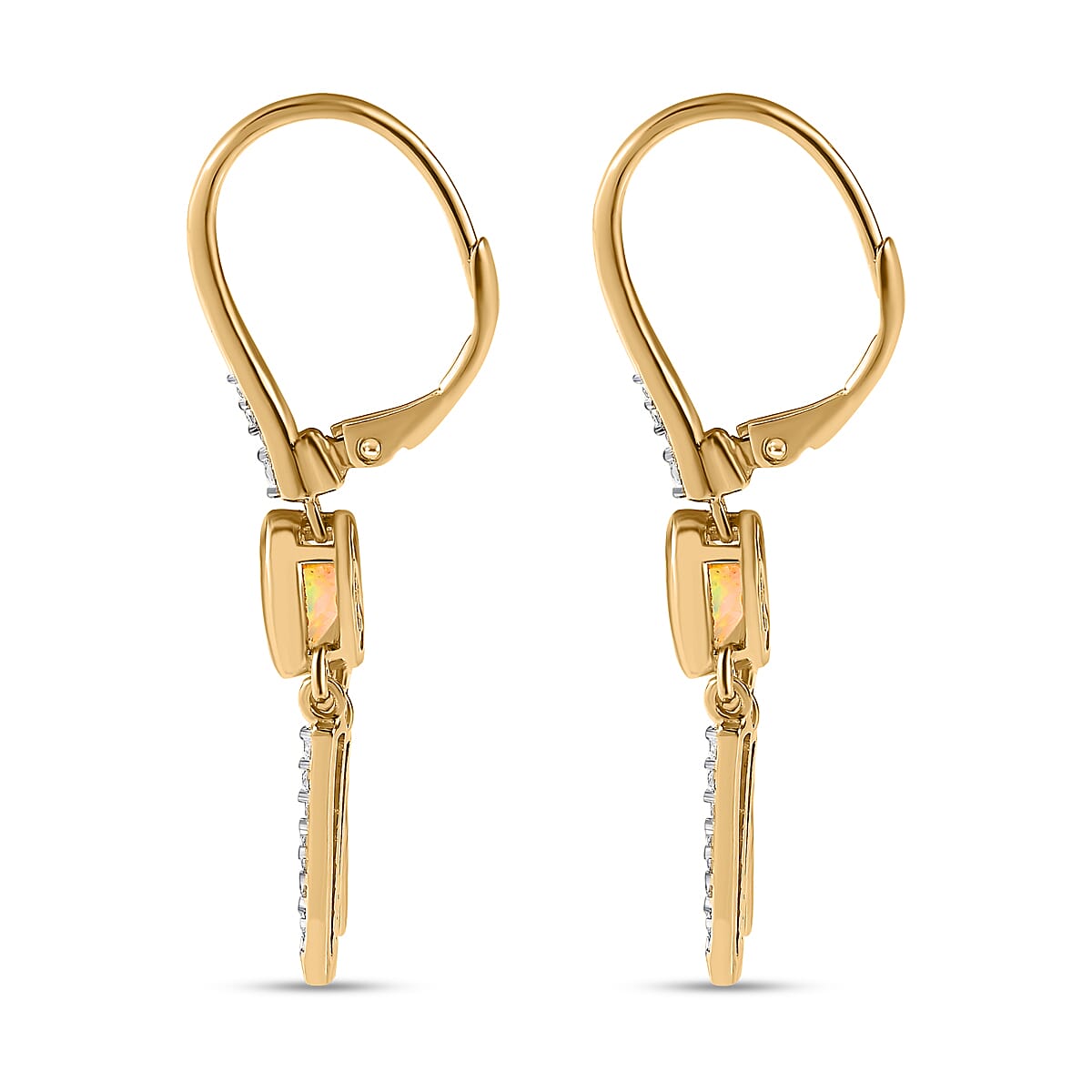 Ethiopian Welo Opal & Natural Cambodian Zircon Dangle Earrings in 18K Yellow Gold Vermeil Plated Sterling Silver 1.59 Ct.