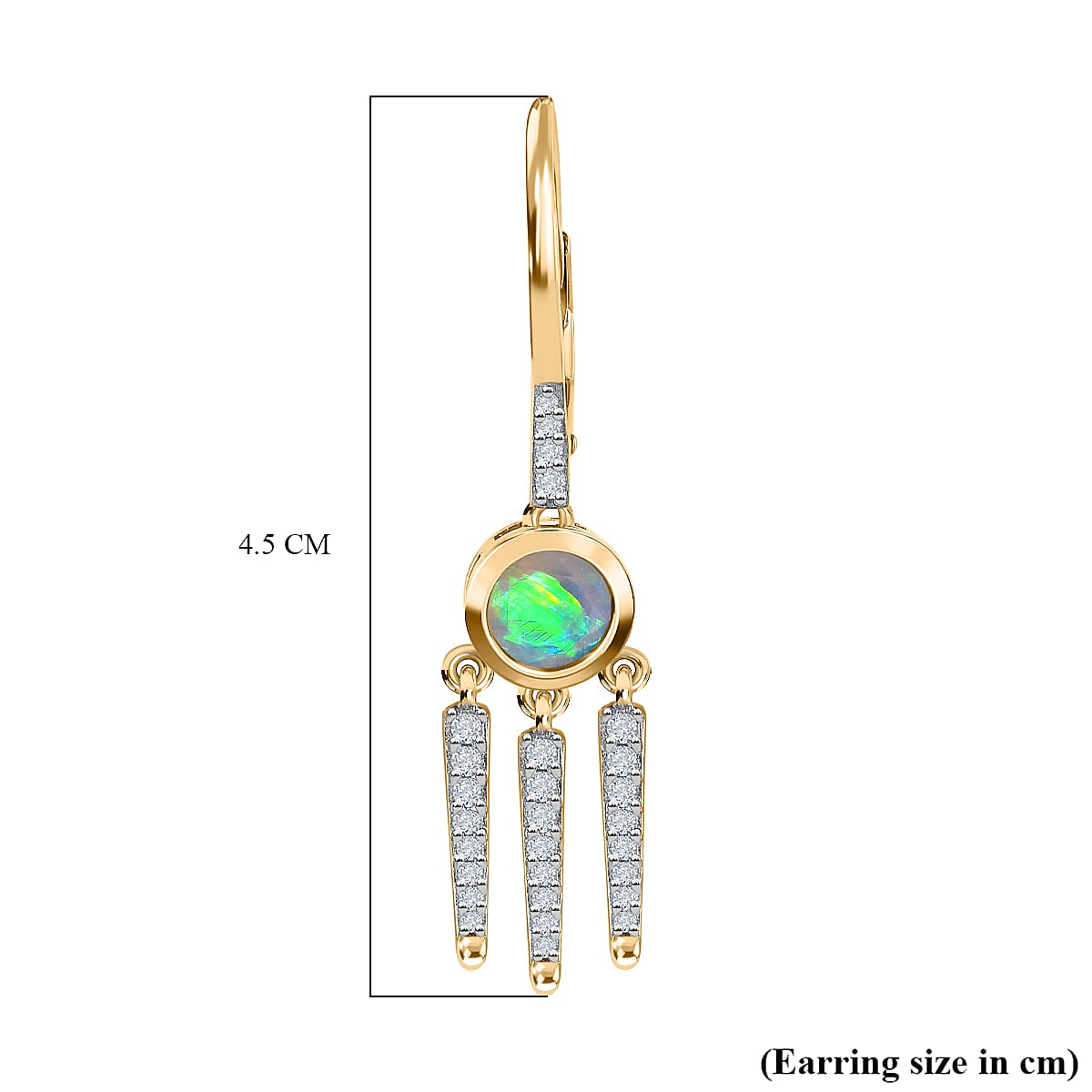 Ethiopian Welo Opal & Natural Cambodian Zircon Dangle Earrings in 18K Yellow Gold Vermeil Plated Sterling Silver 1.59 Ct.