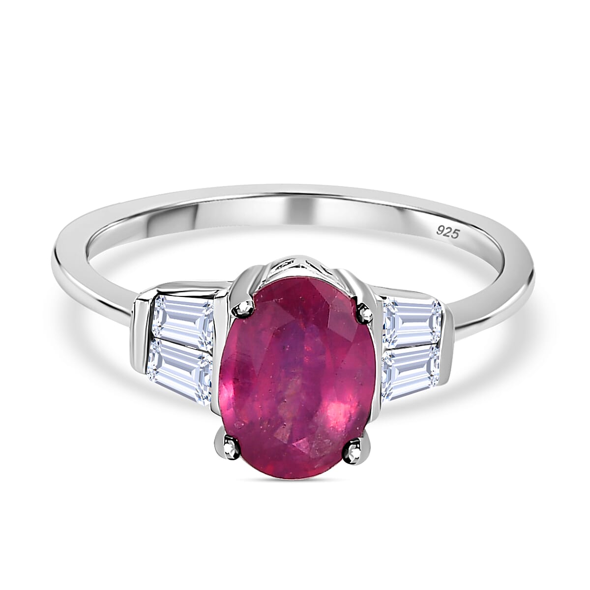 ILAKAKA Hot Pink Sapphire and Natural Zircon Ring in Platinum Overlay Sterling Silver 2.20 Ct