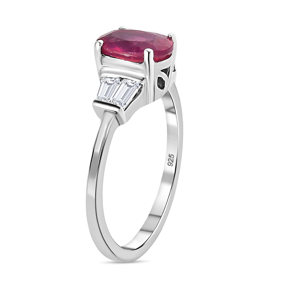 ILAKAKA Hot Pink Sapphire and Natural Zircon Ring in Platinum Overlay Sterling Silver 2.20 Ct