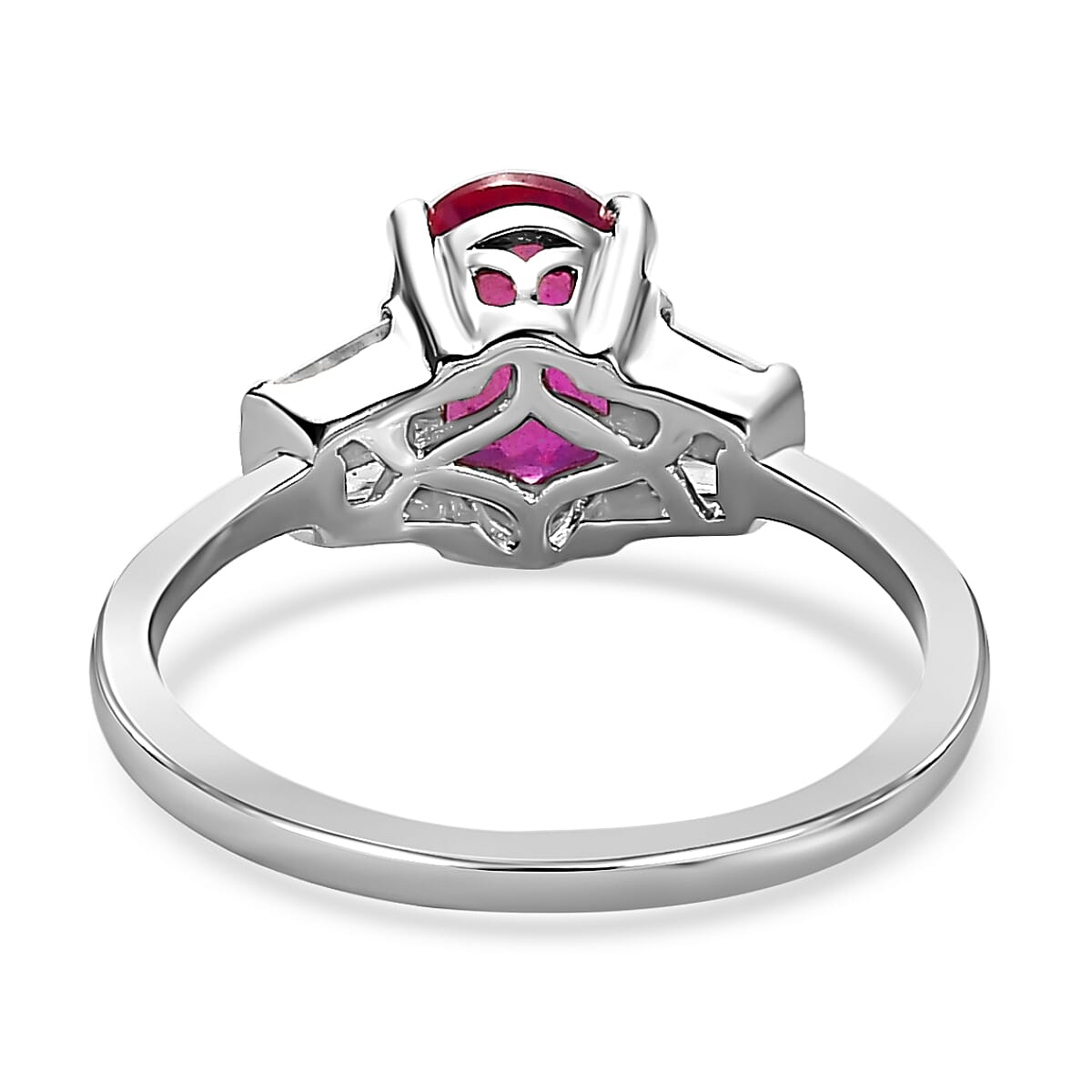 ILAKAKA Hot Pink Sapphire and Natural Zircon Ring in Platinum Overlay Sterling Silver 2.20 Ct