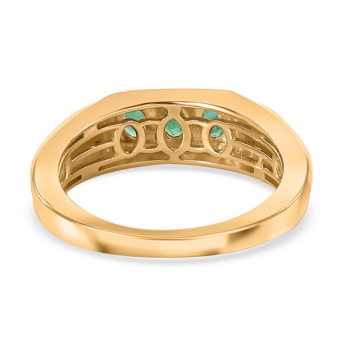 Premium Emerald & Natural Zircon Ring in 18K Yellow Gold Vermeil Plated Sterling Silver