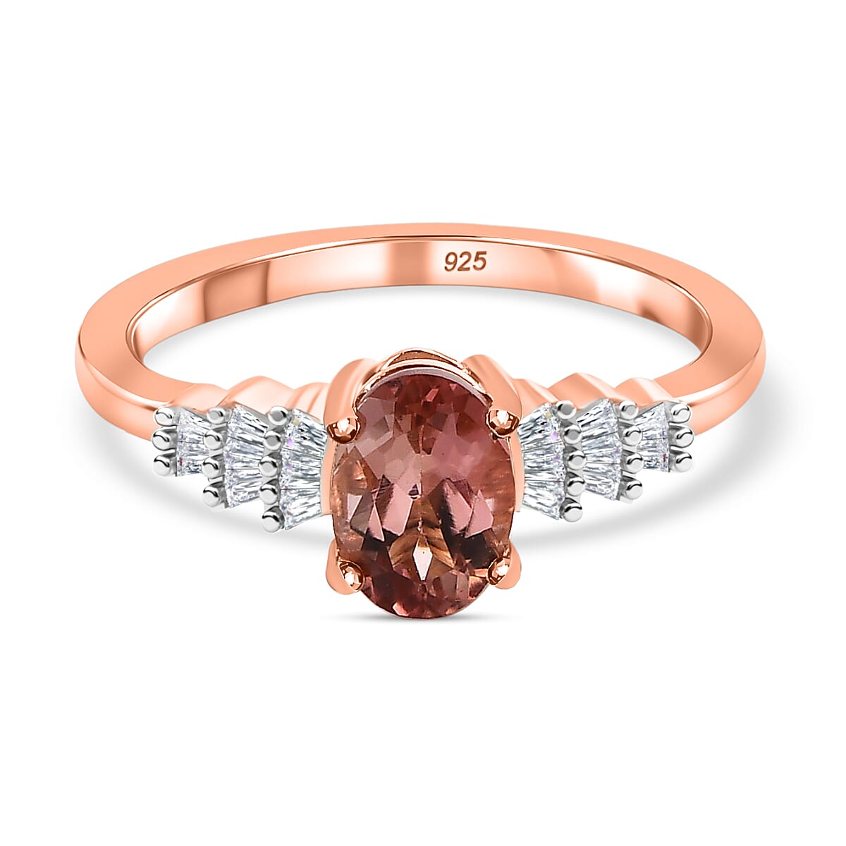 Blush Tourmaline & Diamond Ring in 18K Rose Gold Vermeil Plated Sterling Silver