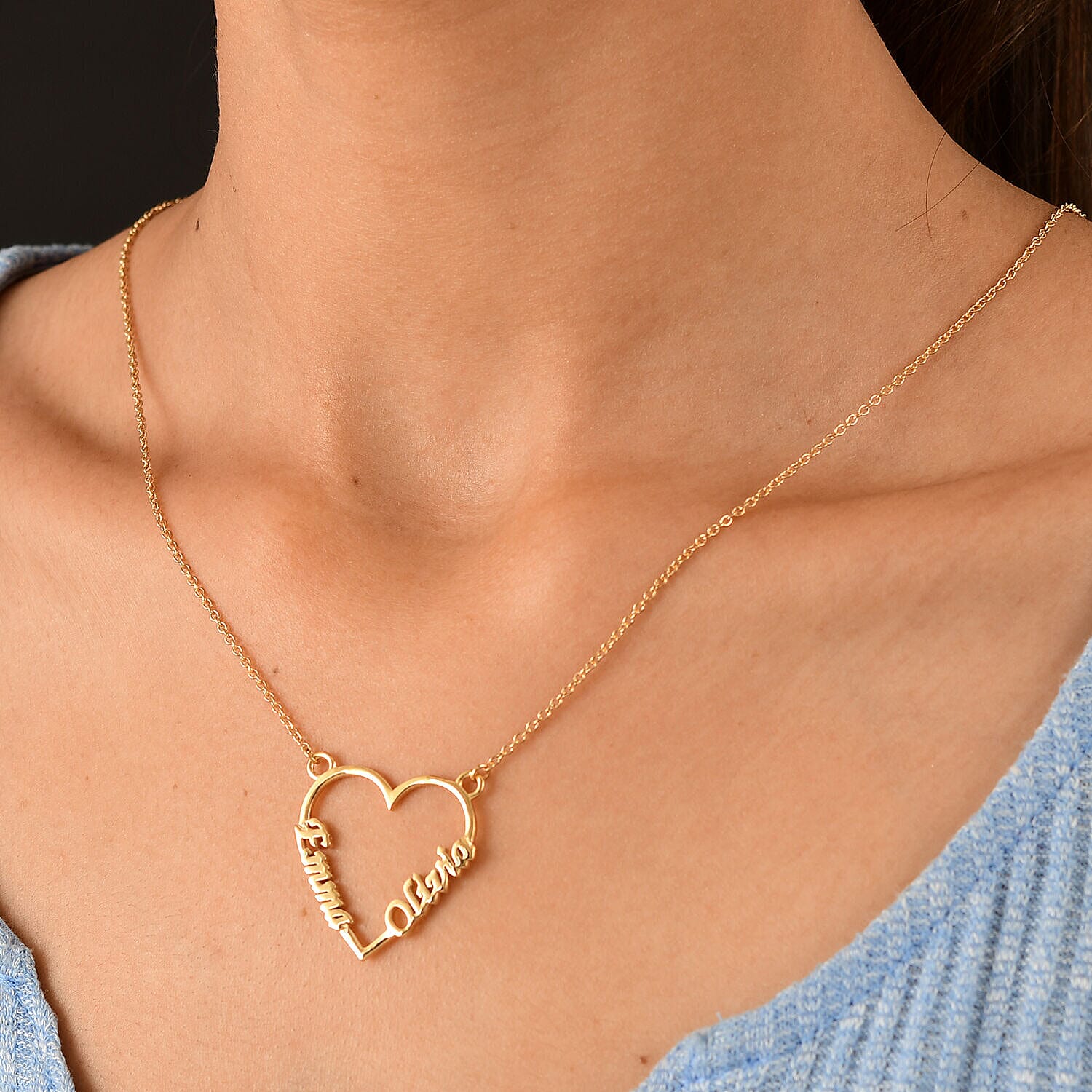 Heart Necklace (Size 18 with 2 inch Extender) with Lobster Clasp in Yellow Gold Tone
