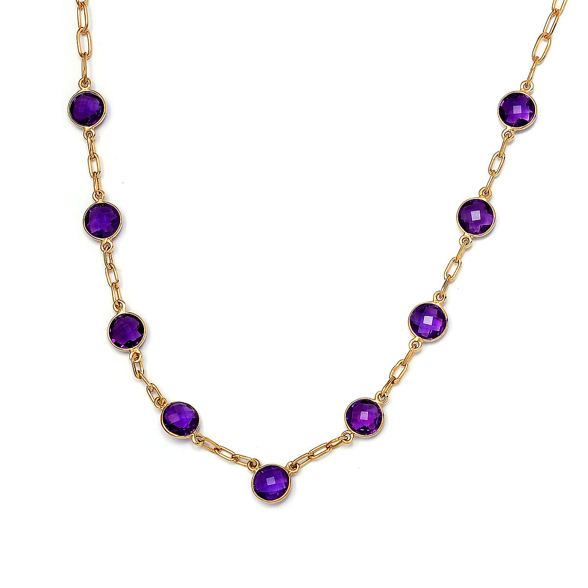 Amethyst Necklace (Size - 18) in 14K Gold Overlay Sterling Silver 9.87 Ct, Silver Wt. 5.50 Gms