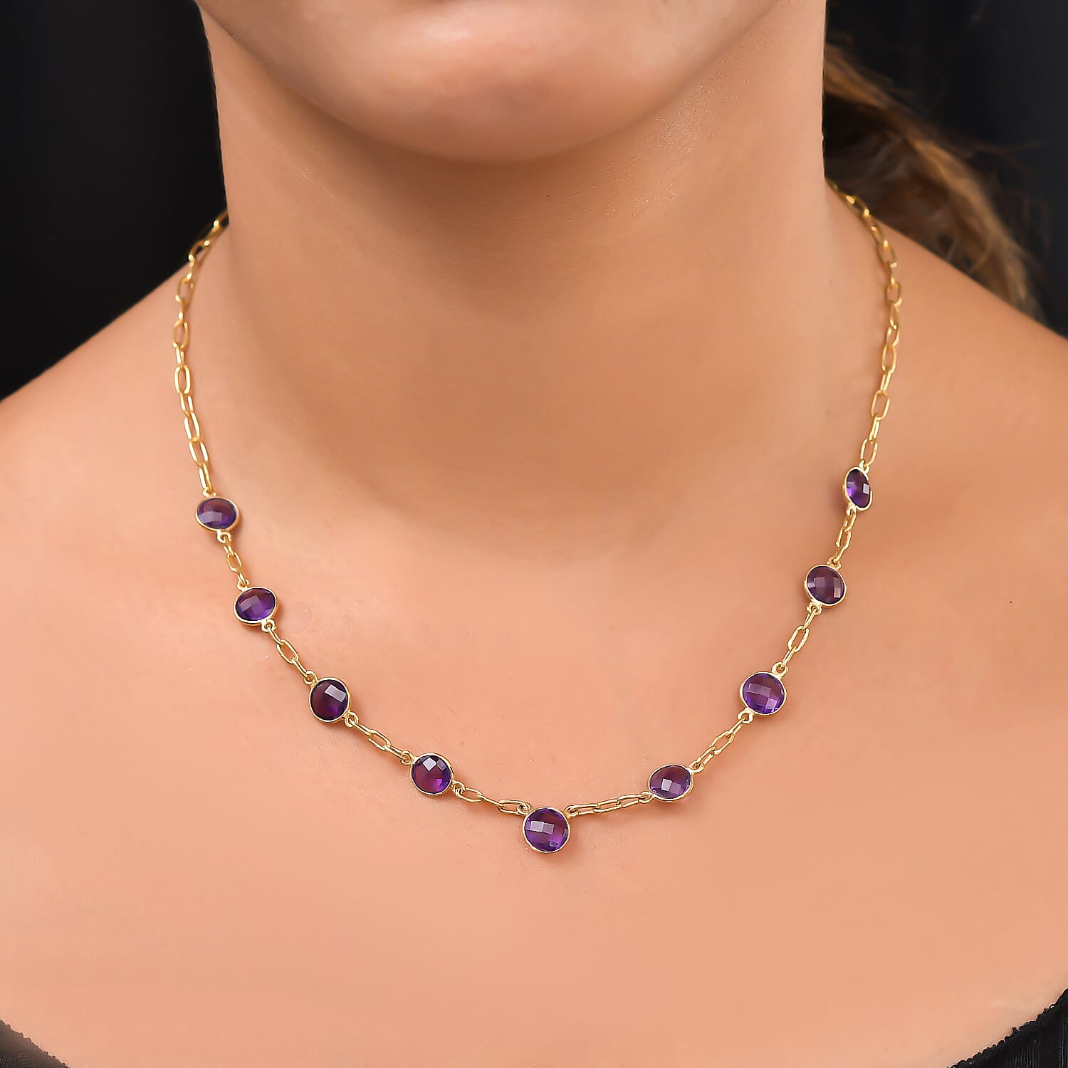 Amethyst Necklace (Size - 18) in 14K Gold Overlay Sterling Silver 9.87 Ct, Silver Wt. 5.50 Gms