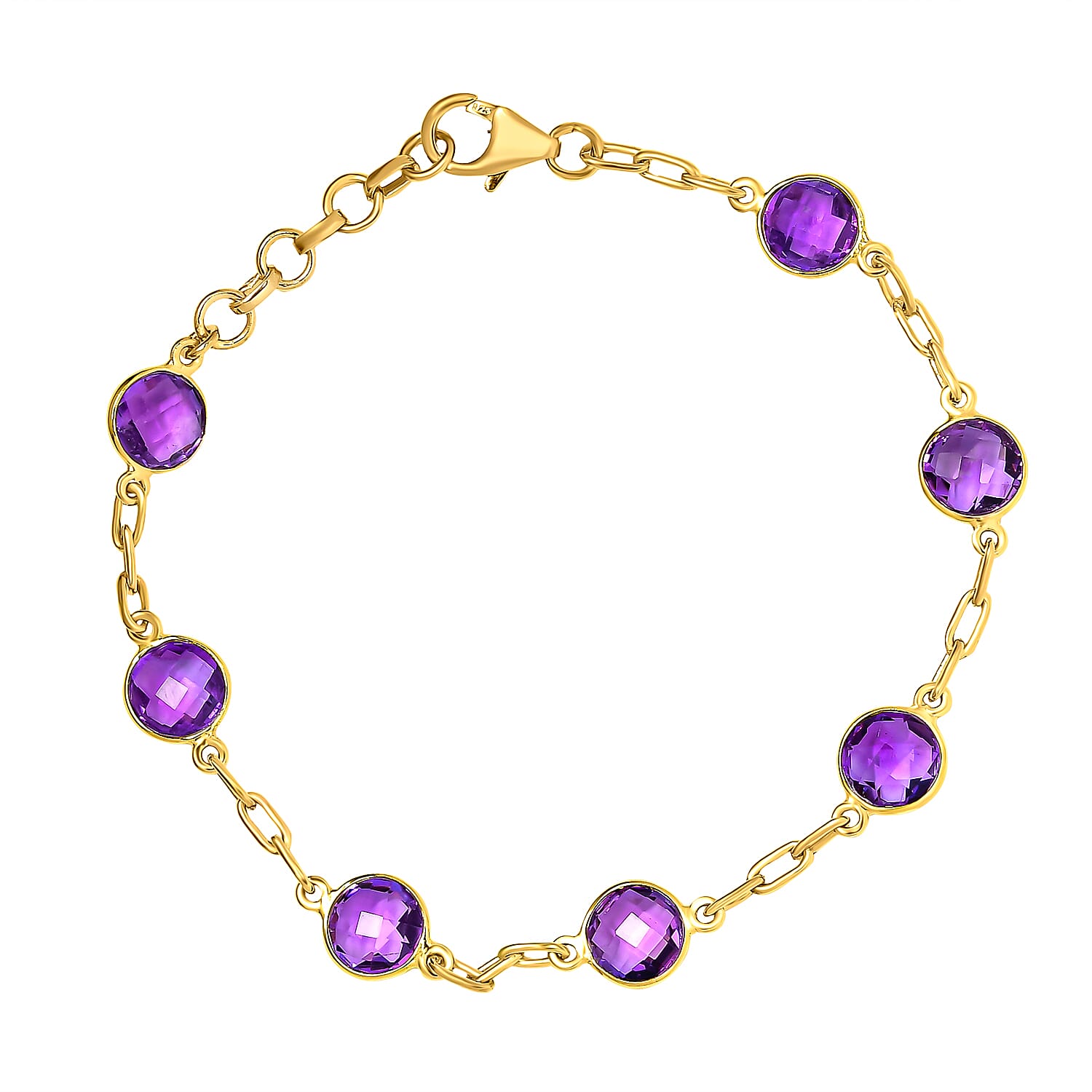 Amethyst Bracelet (Size - 7.5 With Extender) in 14K Gold Overlay Sterling Silver 7.65 Ct.