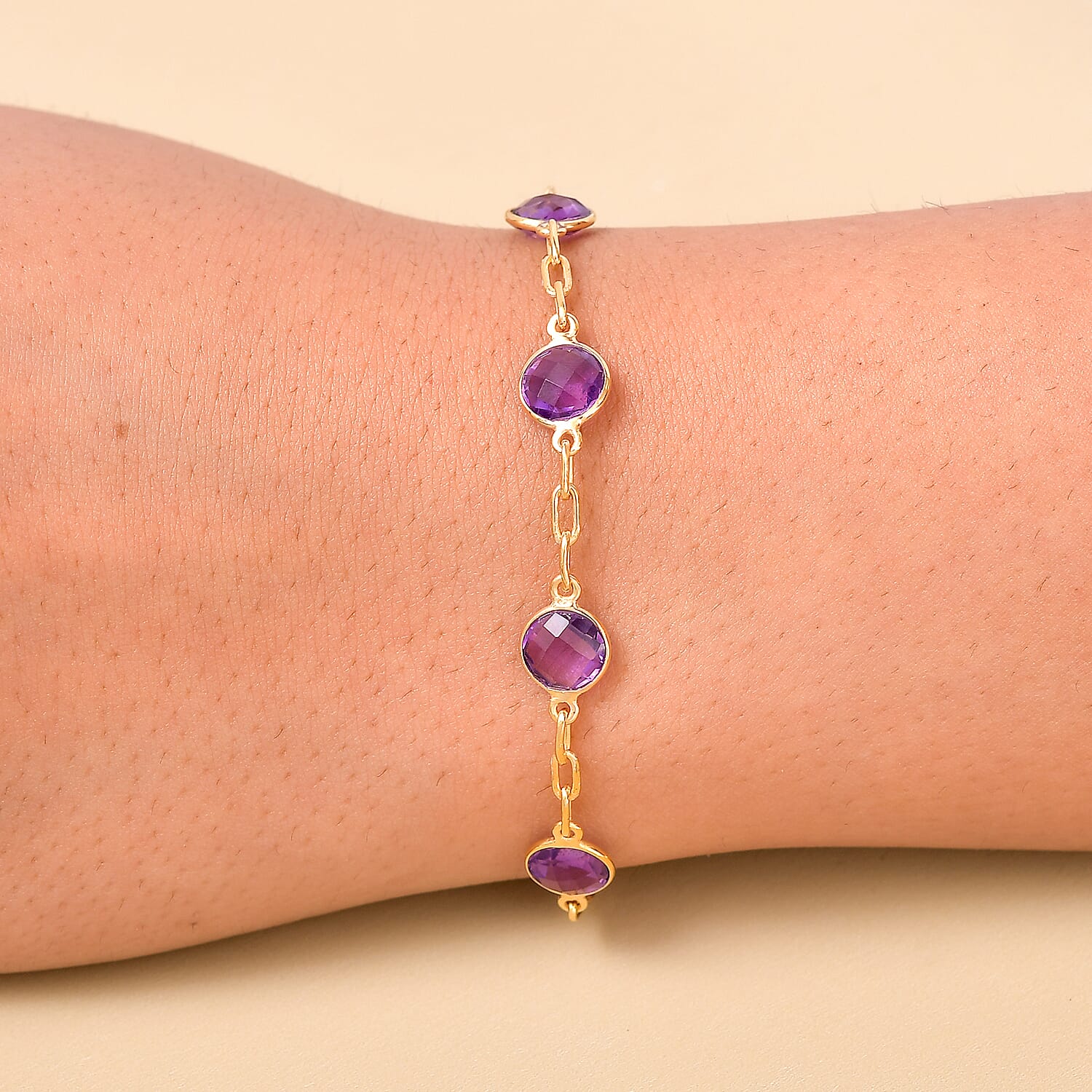 Amethyst Bracelet (Size - 7.5 With Extender) in 14K Gold Overlay Sterling Silver 7.65 Ct.