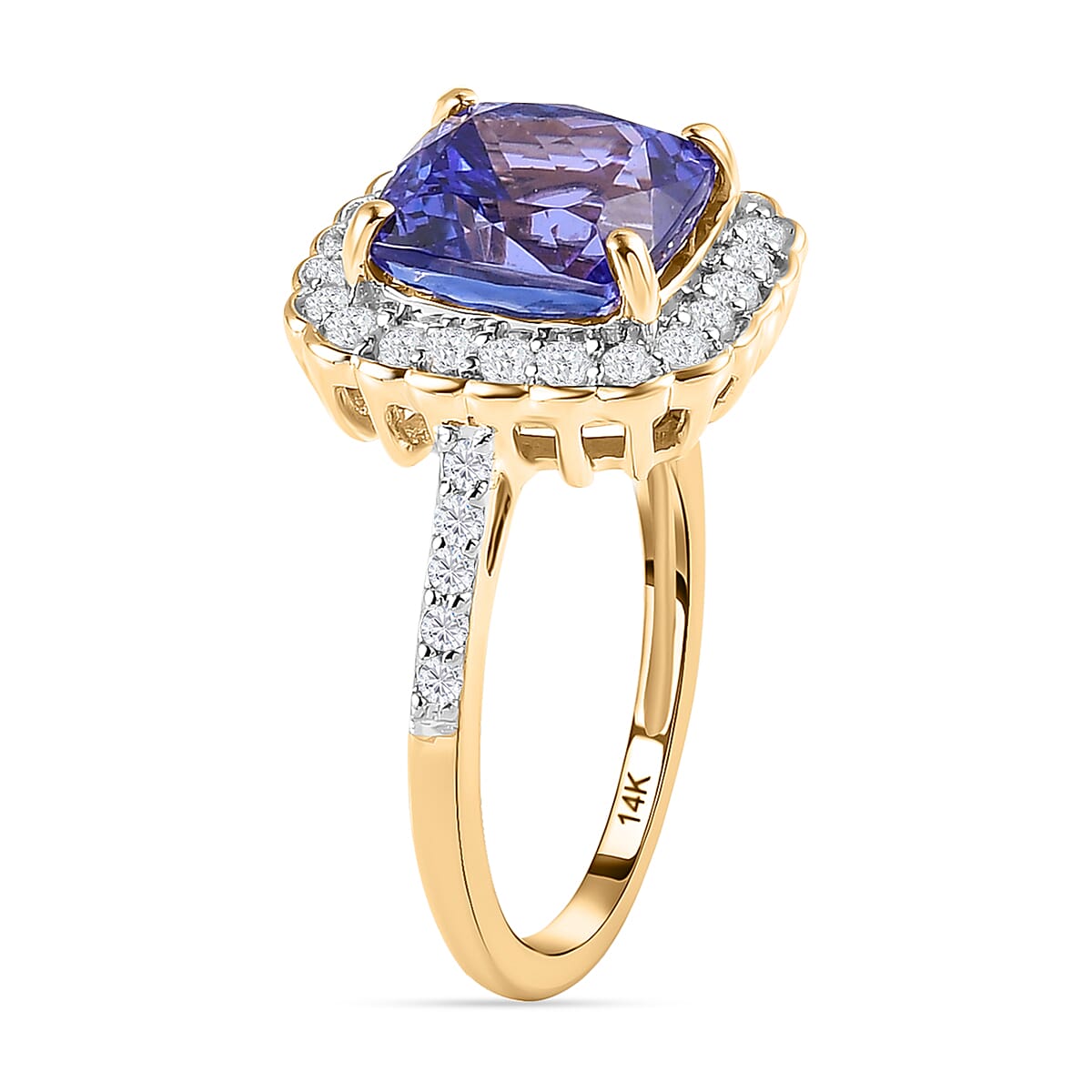 14K Yellow Gold AAA Tanzanite and Diamond Ring 3.90 Ct.