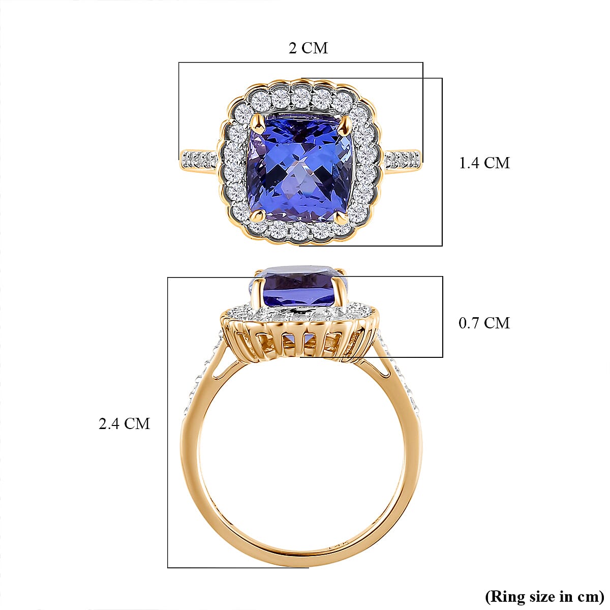 14K Yellow Gold AAA Tanzanite and Diamond Ring 3.90 Ct.