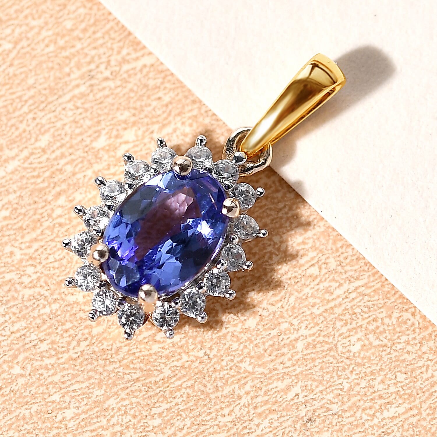 9K Yellow Gold Tanzanite and Natural Cambodian Zircon Pendant 1.00 Ct.