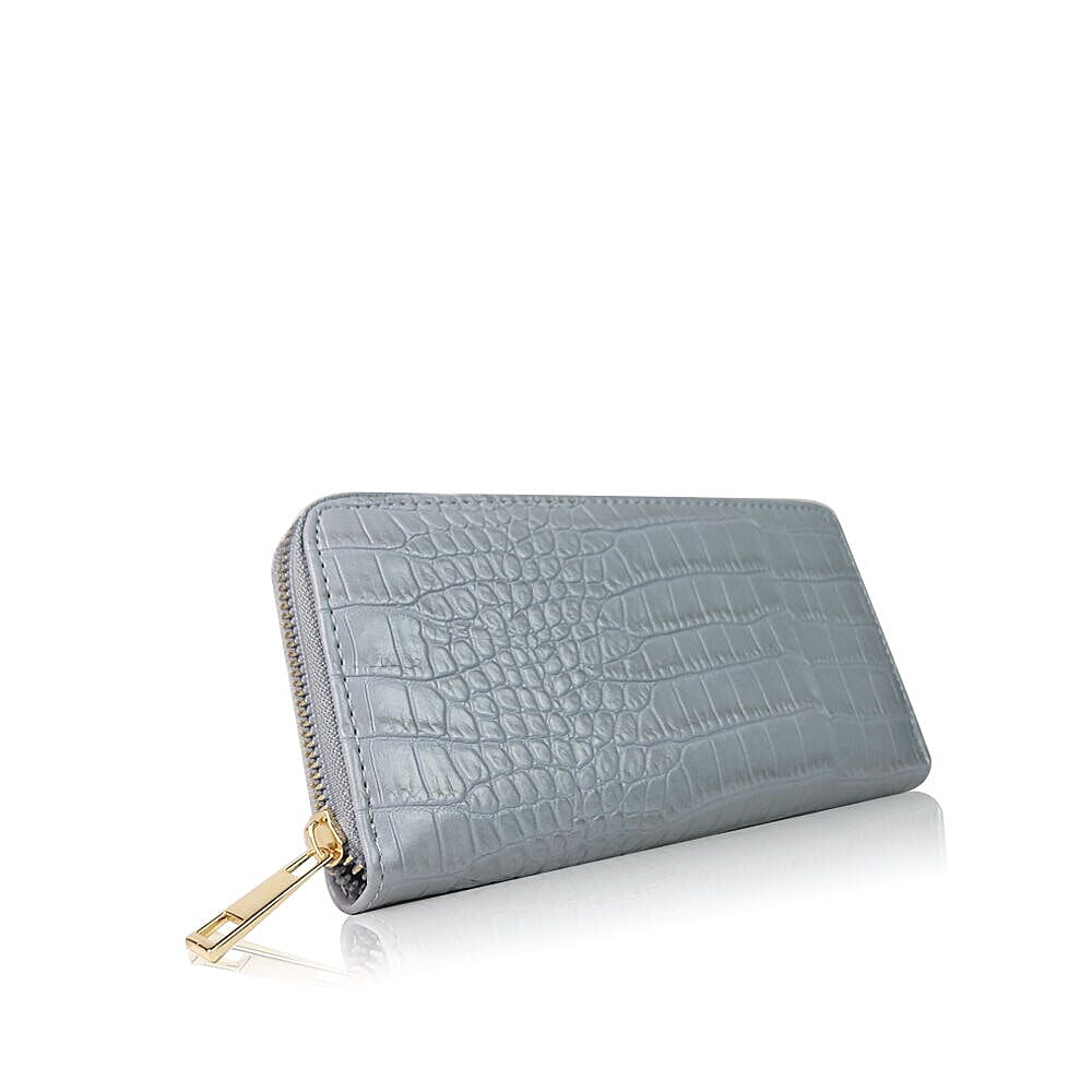 Closeout Deal - Set of 2 - Snake Pattern Zip Around Wallet (Size 19x10x3 cm) - Blue