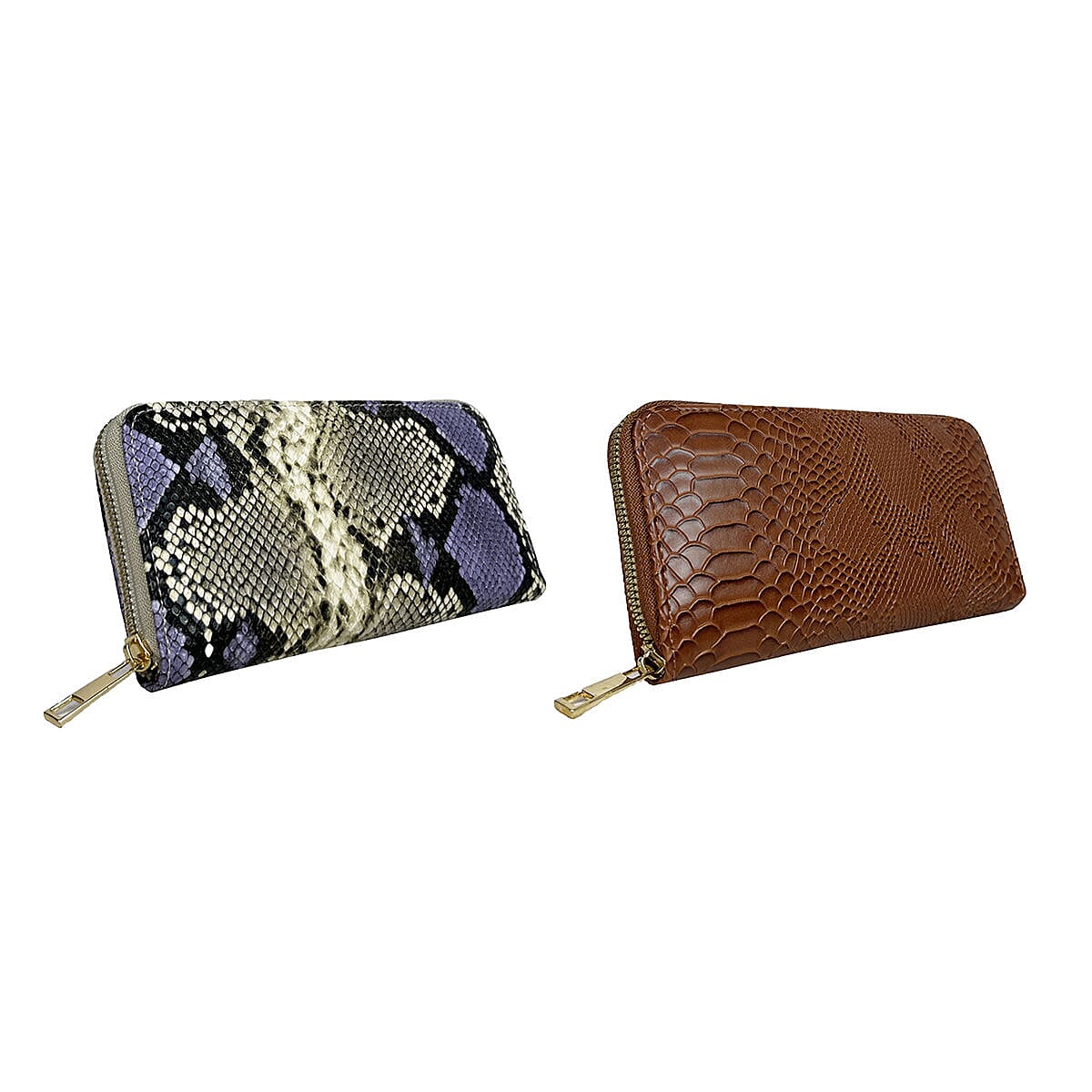 Closeout Deal - Set of 2 - Snake Pattern Zip Around Wallet - Multi
