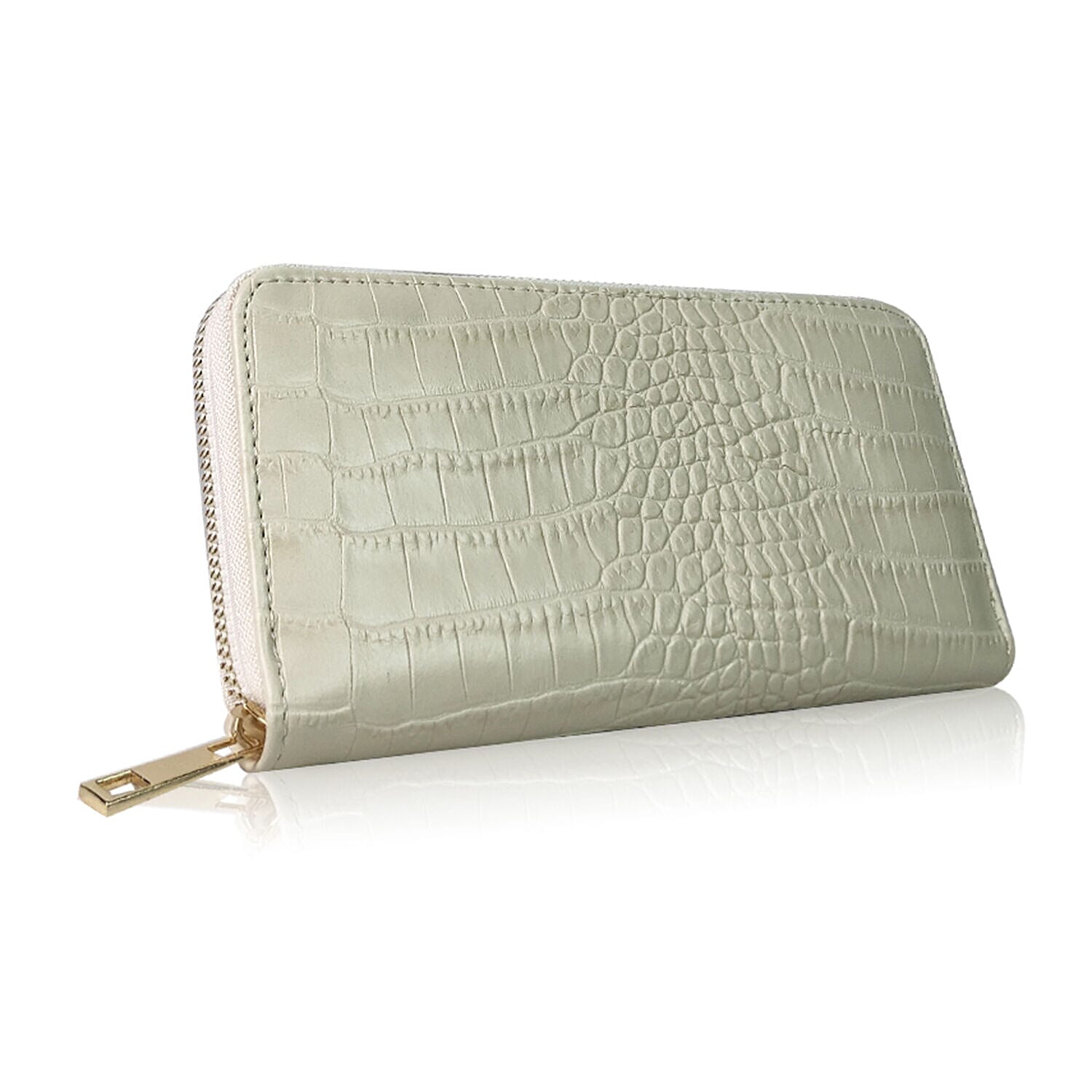 Closeout Deal - Set of 2 - Snake Pattern Zip Around Wallet (Size 19x10x3 cm) - Cream and Orange