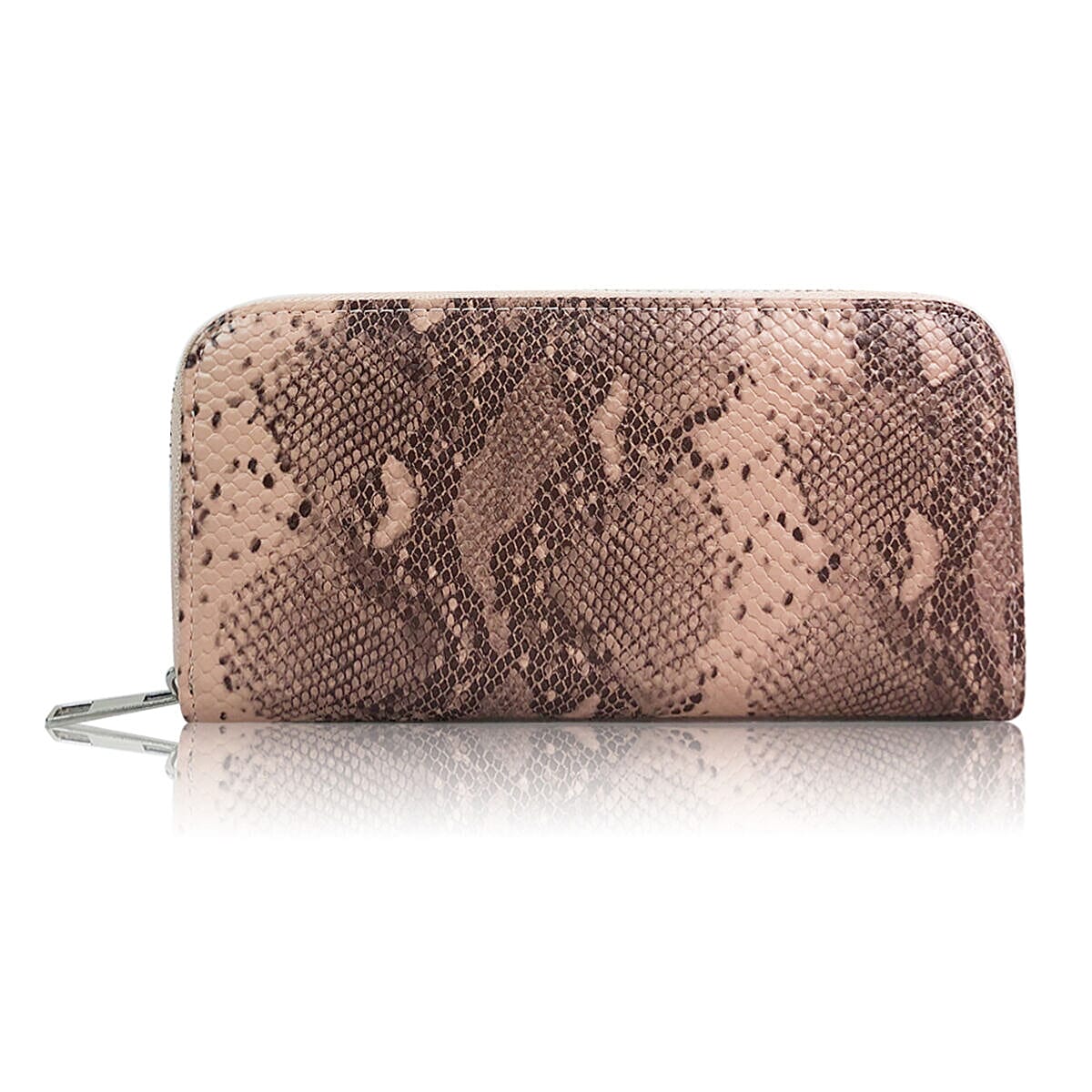 Closeout Deal - Set of 2 - Snake Pattern Zip Around Wallet (Size 19x10x3 cm) - Orange and Pink