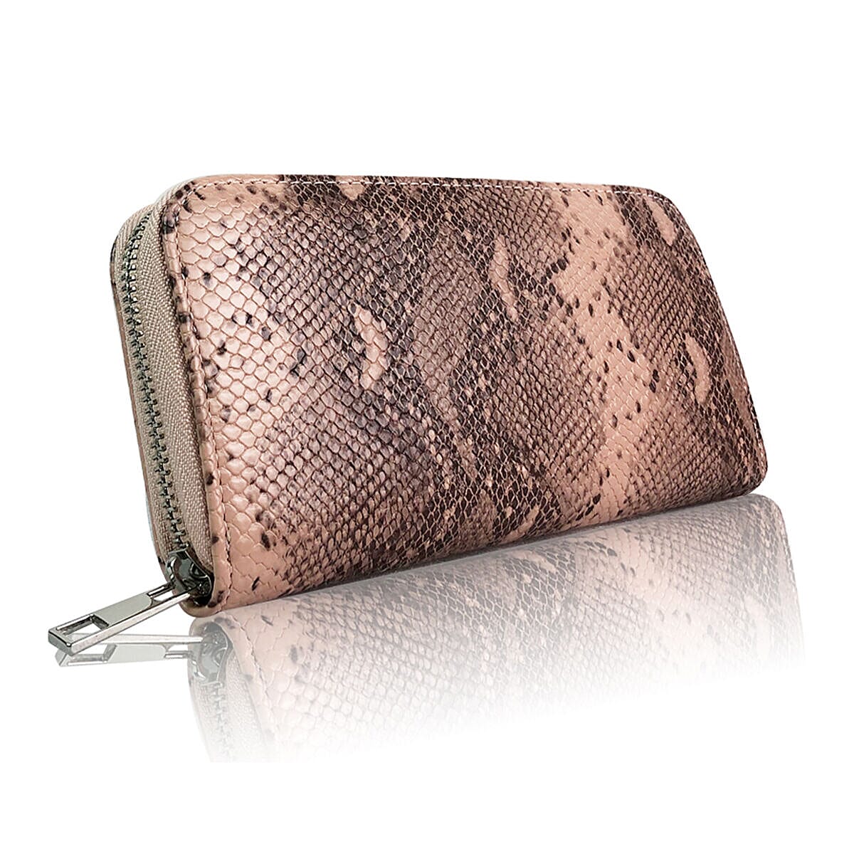 Closeout Deal - Set of 2 - Snake Pattern Zip Around Wallet (Size 19x10x3 cm) - Orange and Pink