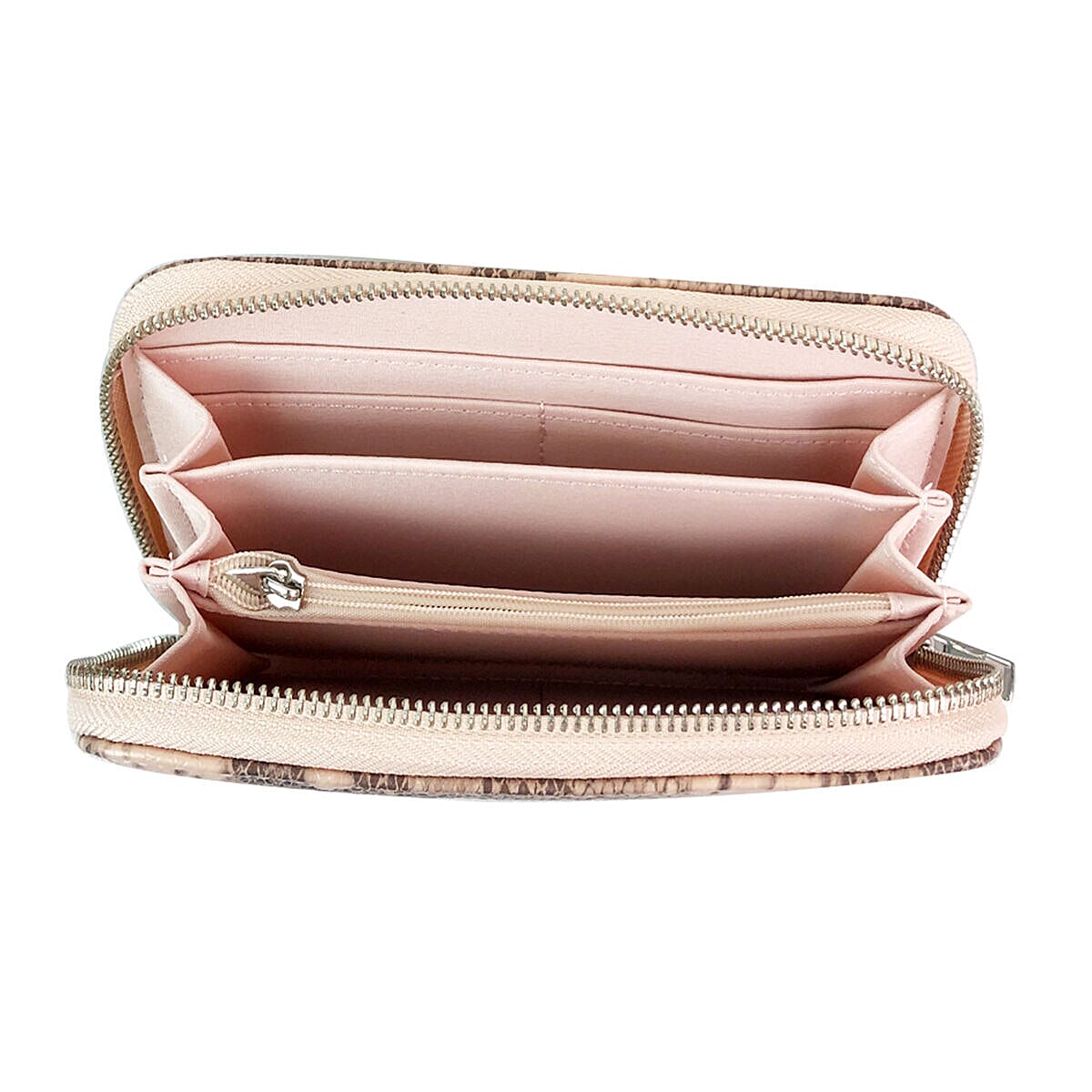 Closeout Deal - Set of 2 - Snake Pattern Zip Around Wallet (Size 19x10x3 cm) - Orange and Pink