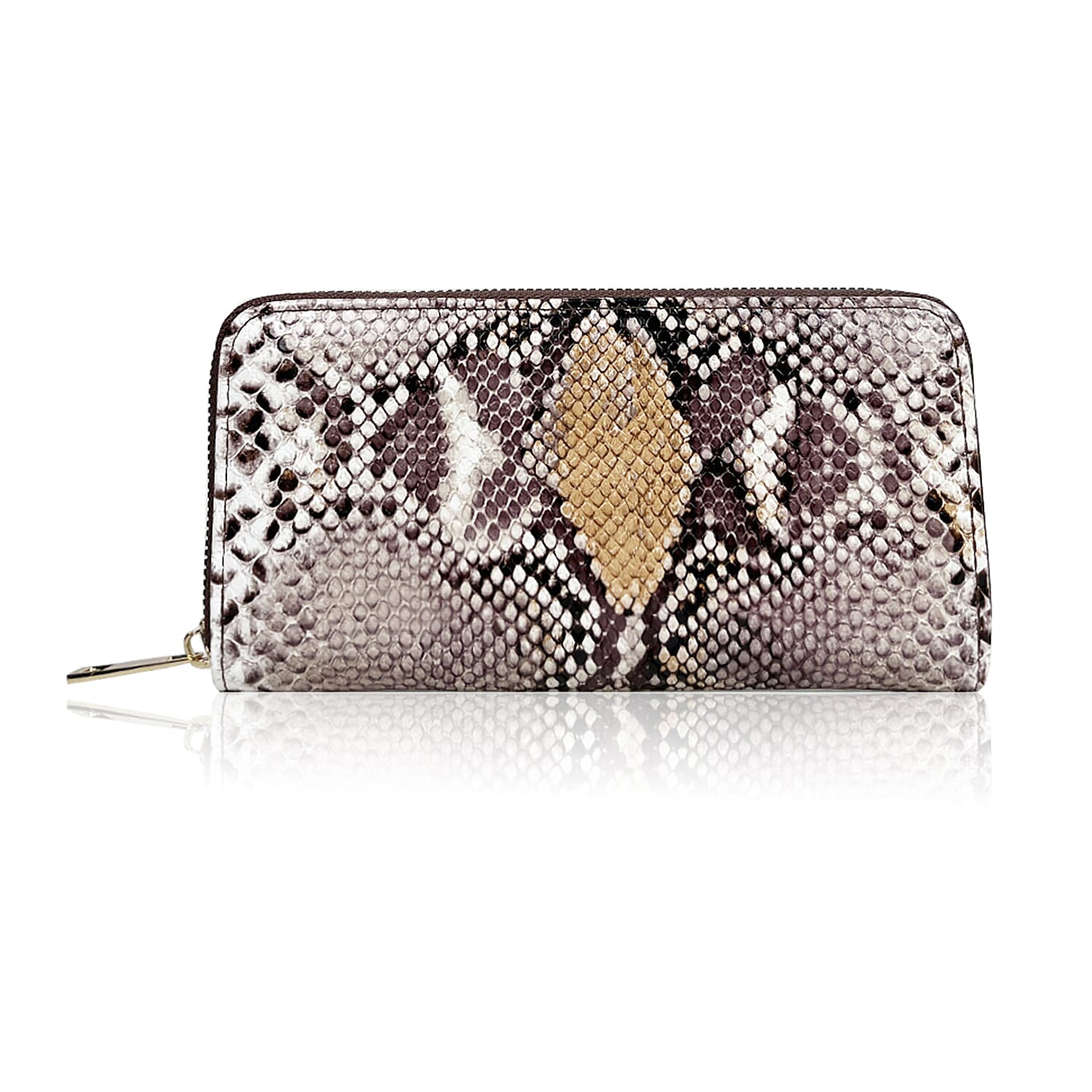 Set of 2 - Snake Effect Zip Around Purse - Pink & Beige