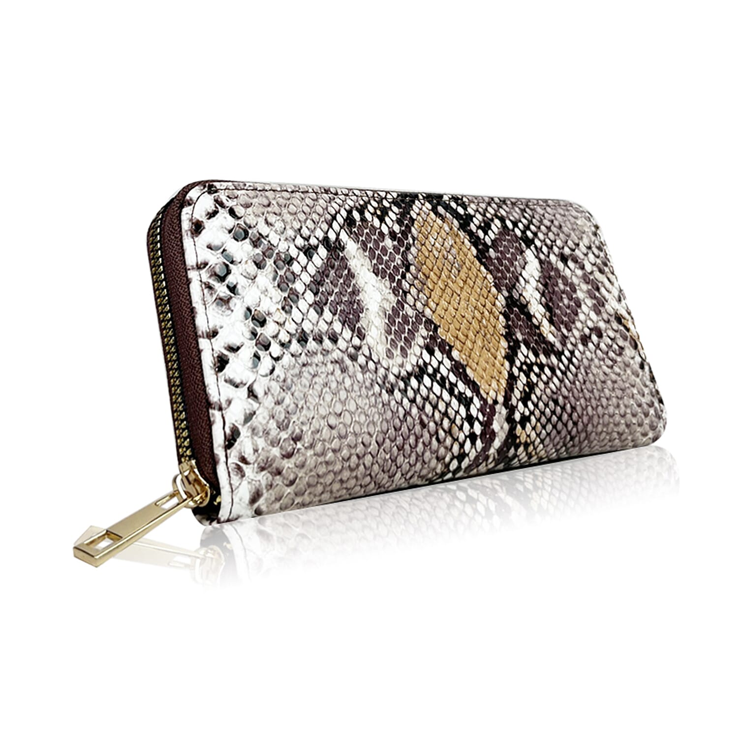Set of 2 - Snake Effect Zip Around Purse - Pink & Beige