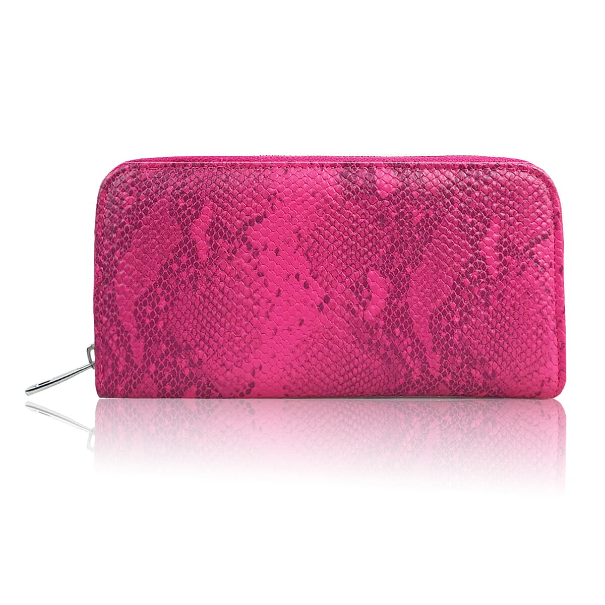 Set of 2 - Snake Effect Zip Around Purse - Pink & Beige