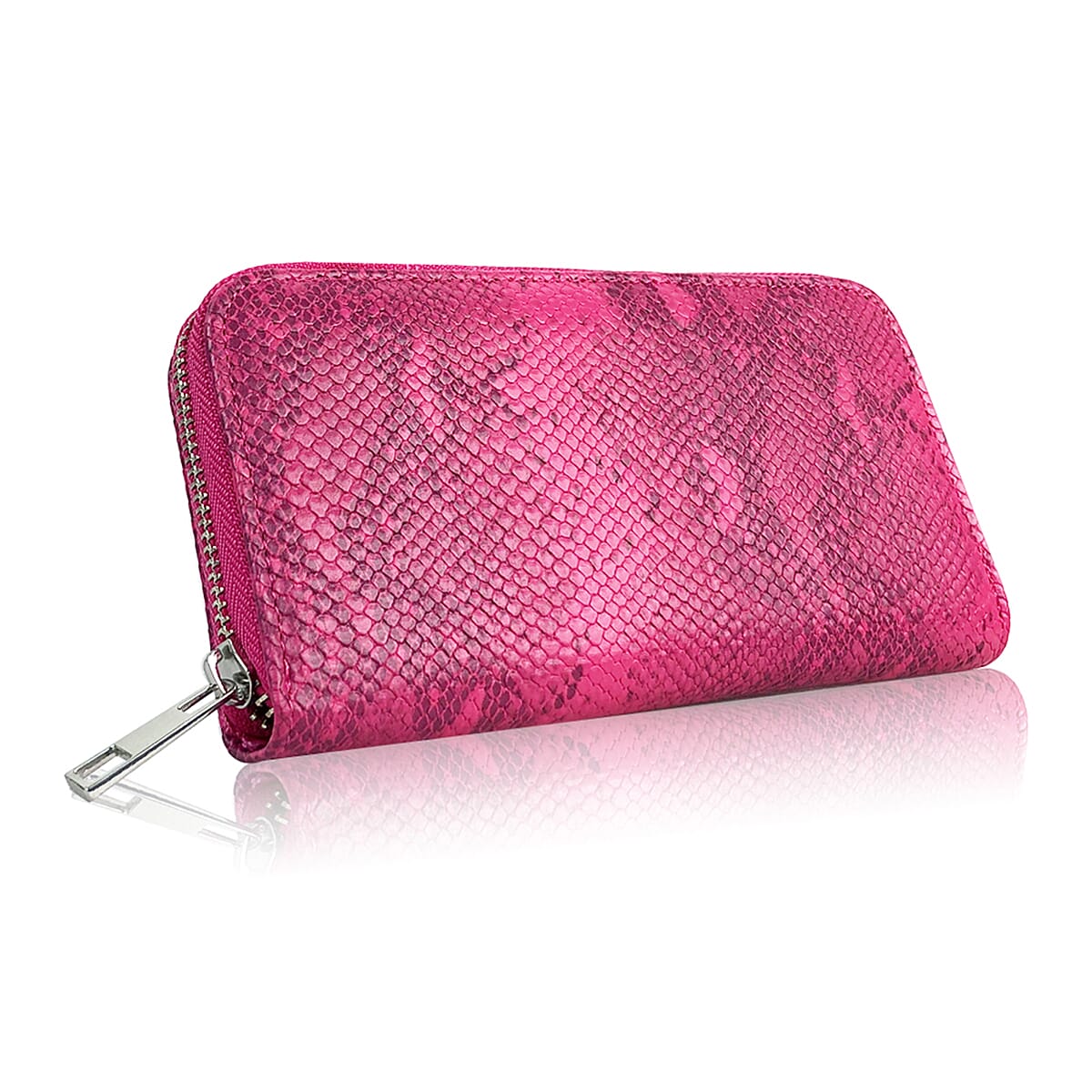 Set of 2 - Snake Effect Zip Around Purse - Pink & Beige