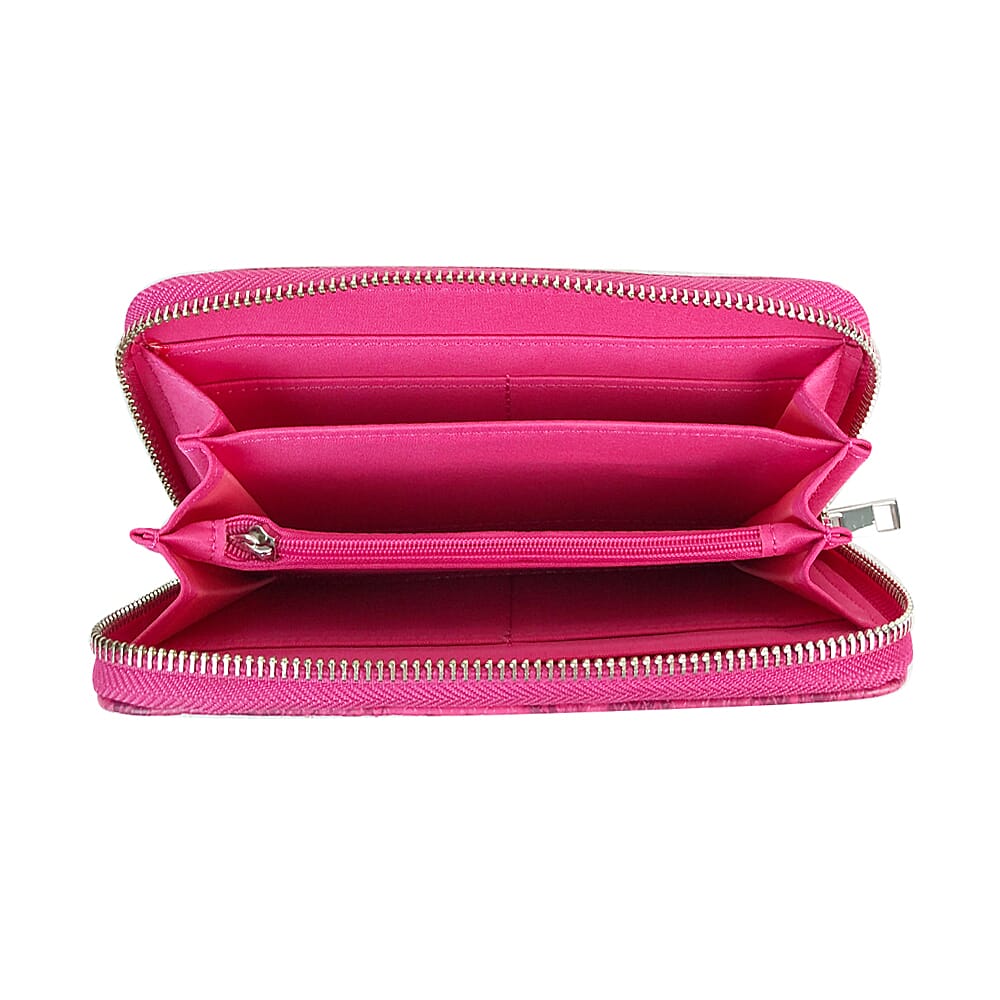 Set of 2 - Snake Effect Zip Around Purse - Pink & Beige