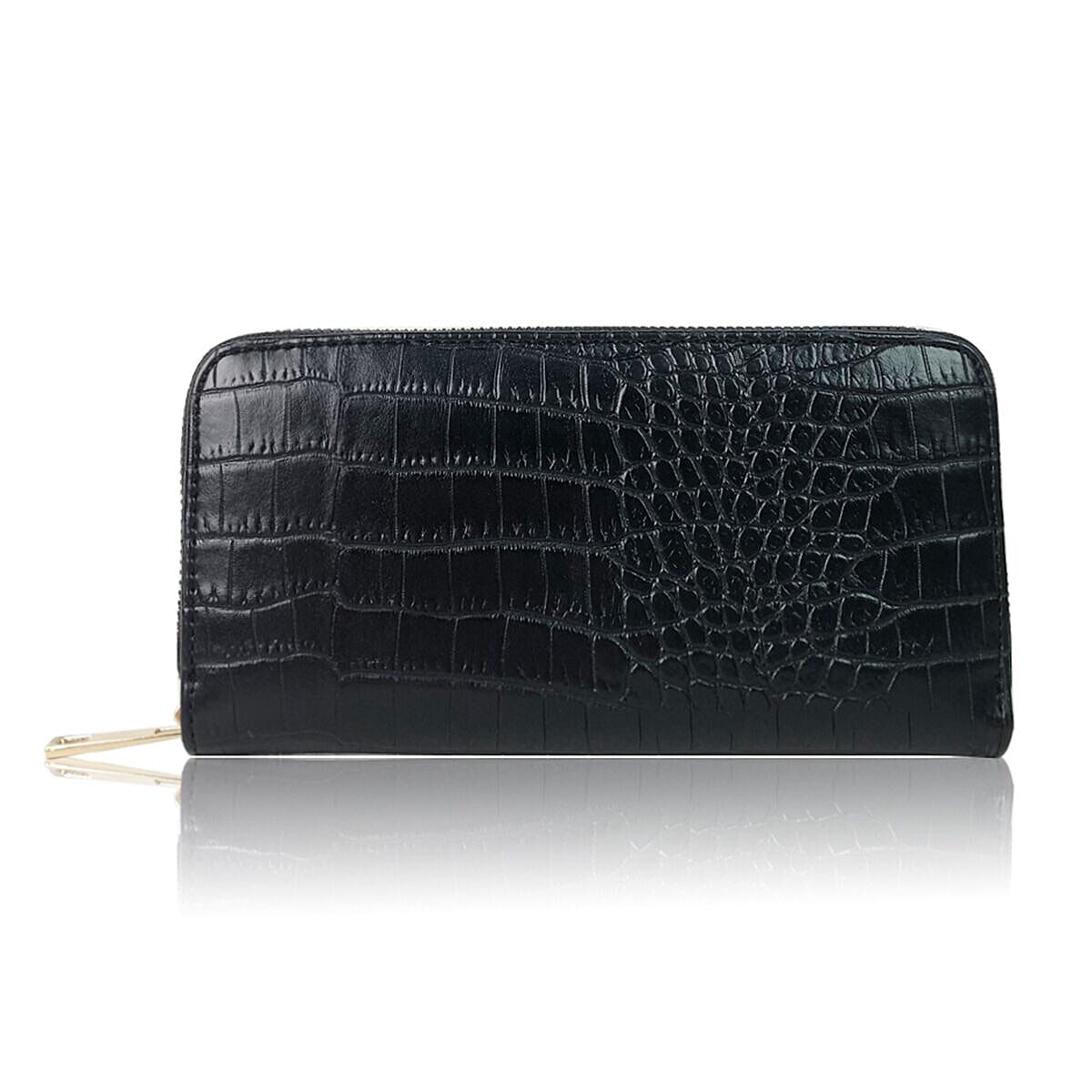 Closeout Deal - Set of 2 - Snake Pattern Zip Around Wallet (Size 19x10x3 cm)- Mustard and Black