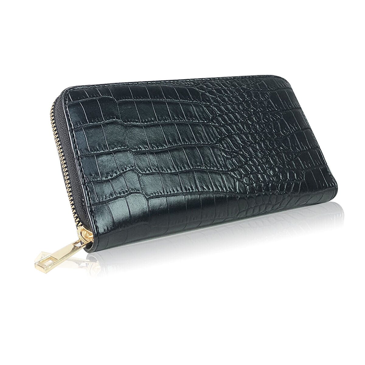 Closeout Deal - Set of 2 - Snake Pattern Zip Around Wallet (Size 19x10x3 cm)- Mustard and Black