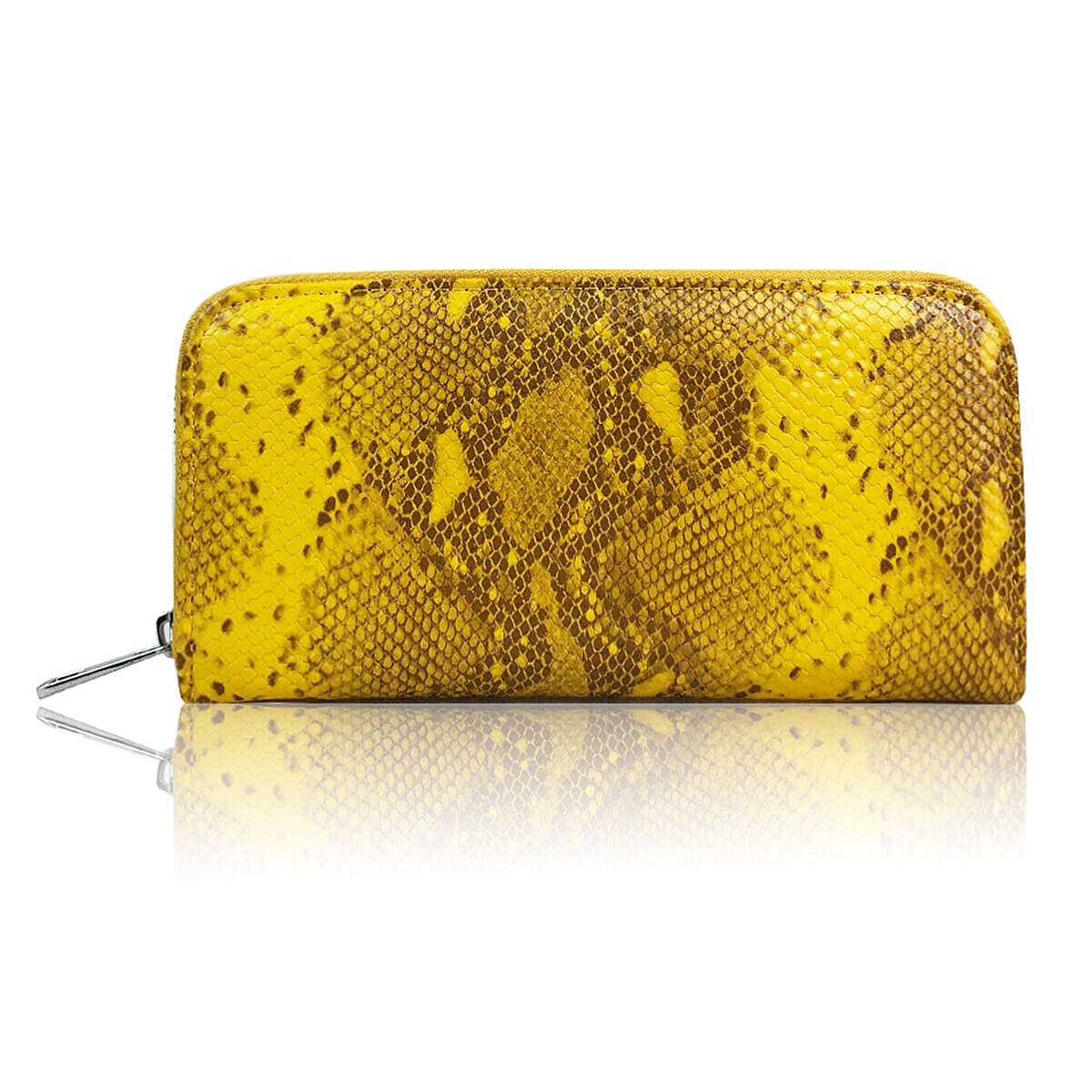 Closeout Deal - Set of 2 - Snake Pattern Zip Around Wallet (Size 19x10x3 cm)- Mustard and Black