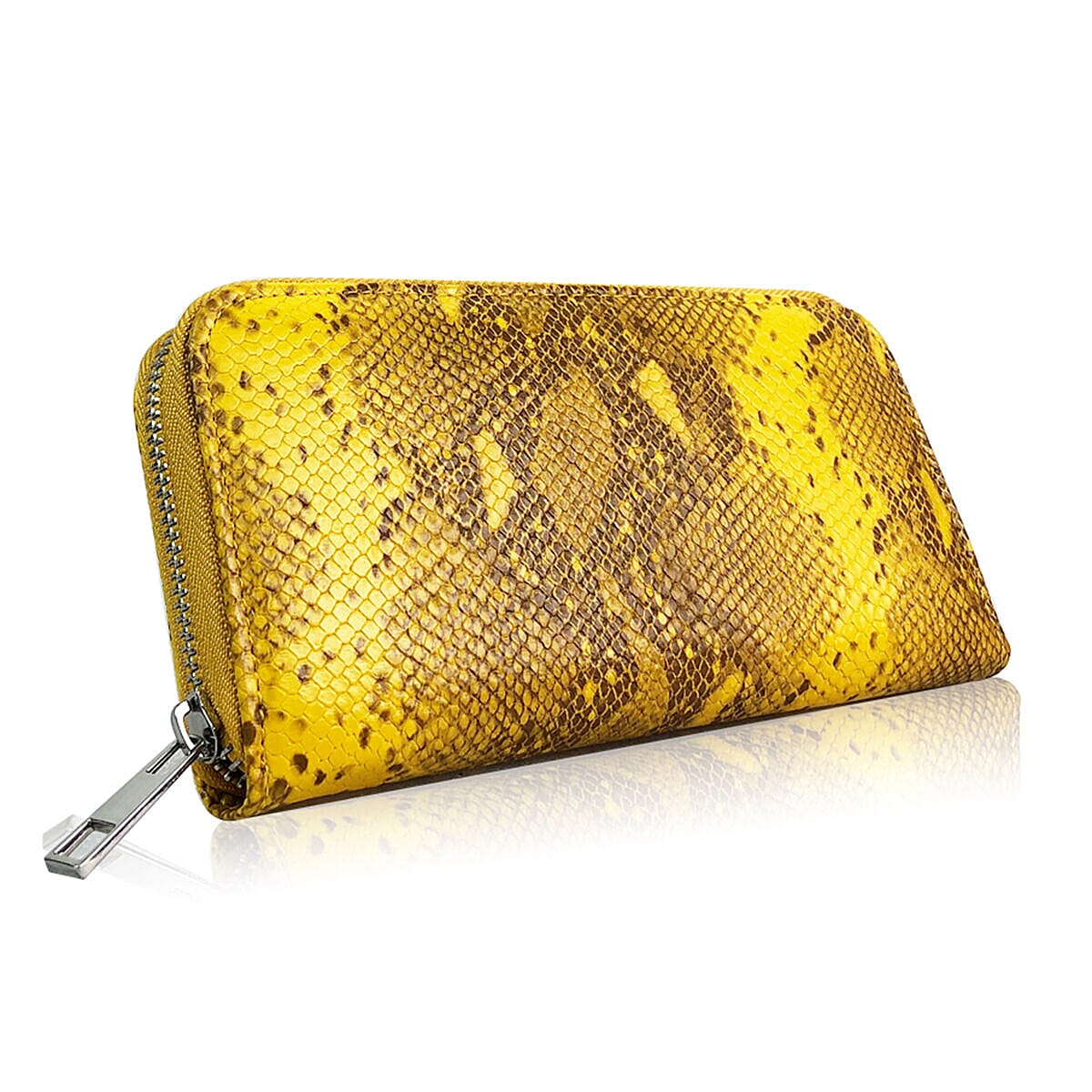 Closeout Deal - Set of 2 - Snake Pattern Zip Around Wallet (Size 19x10x3 cm)- Mustard and Black