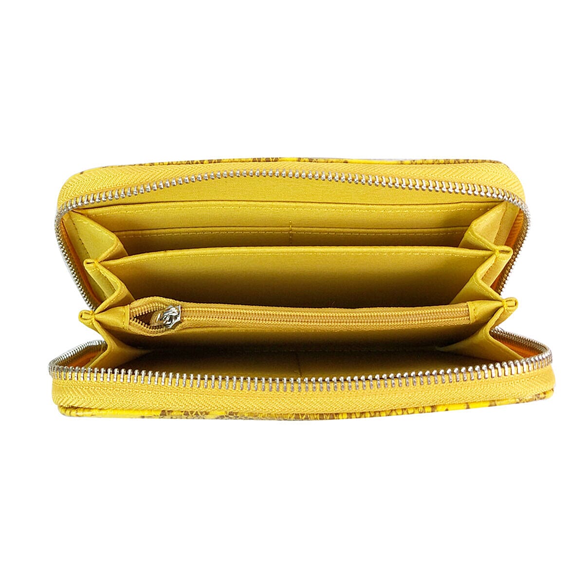 Closeout Deal - Set of 2 - Snake Pattern Zip Around Wallet (Size 19x10x3 cm)- Mustard and Black