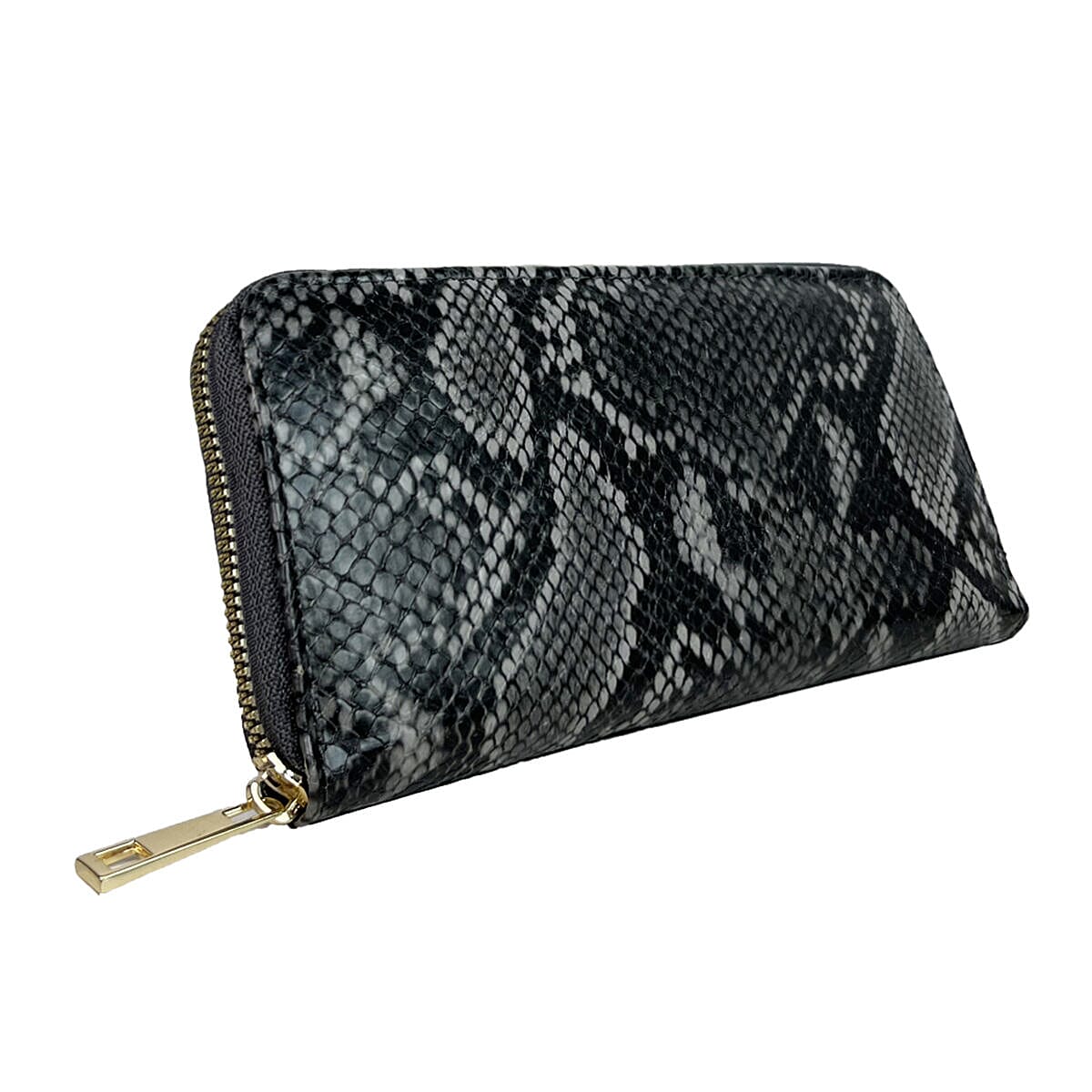 Closeout Deal - Set of 2 - Snake Pattern Zip Around Wallet (Size 19x10x3 cm) - Black