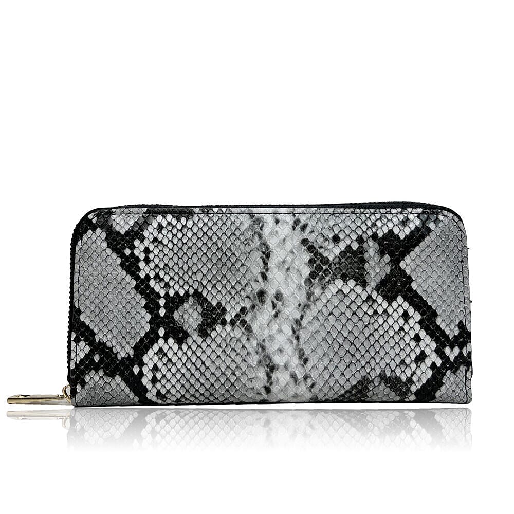Closeout Deal - Set of 2 - Snake Pattern Zip Around Wallet (Size 19x10x3 cm) - Black