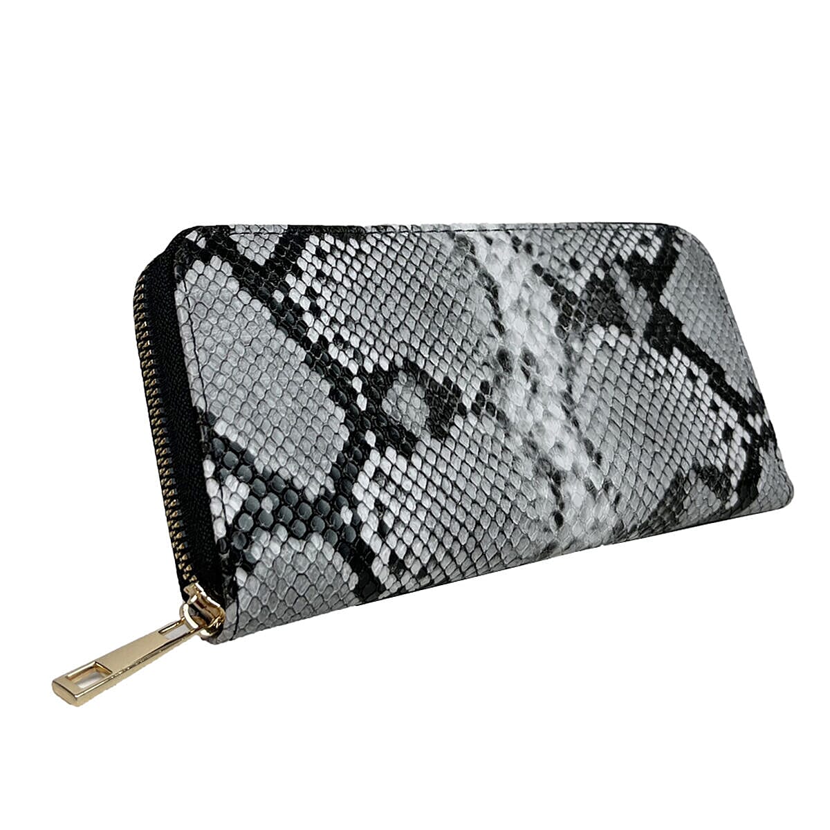 Closeout Deal - Set of 2 - Snake Pattern Zip Around Wallet (Size 19x10x3 cm) - Black