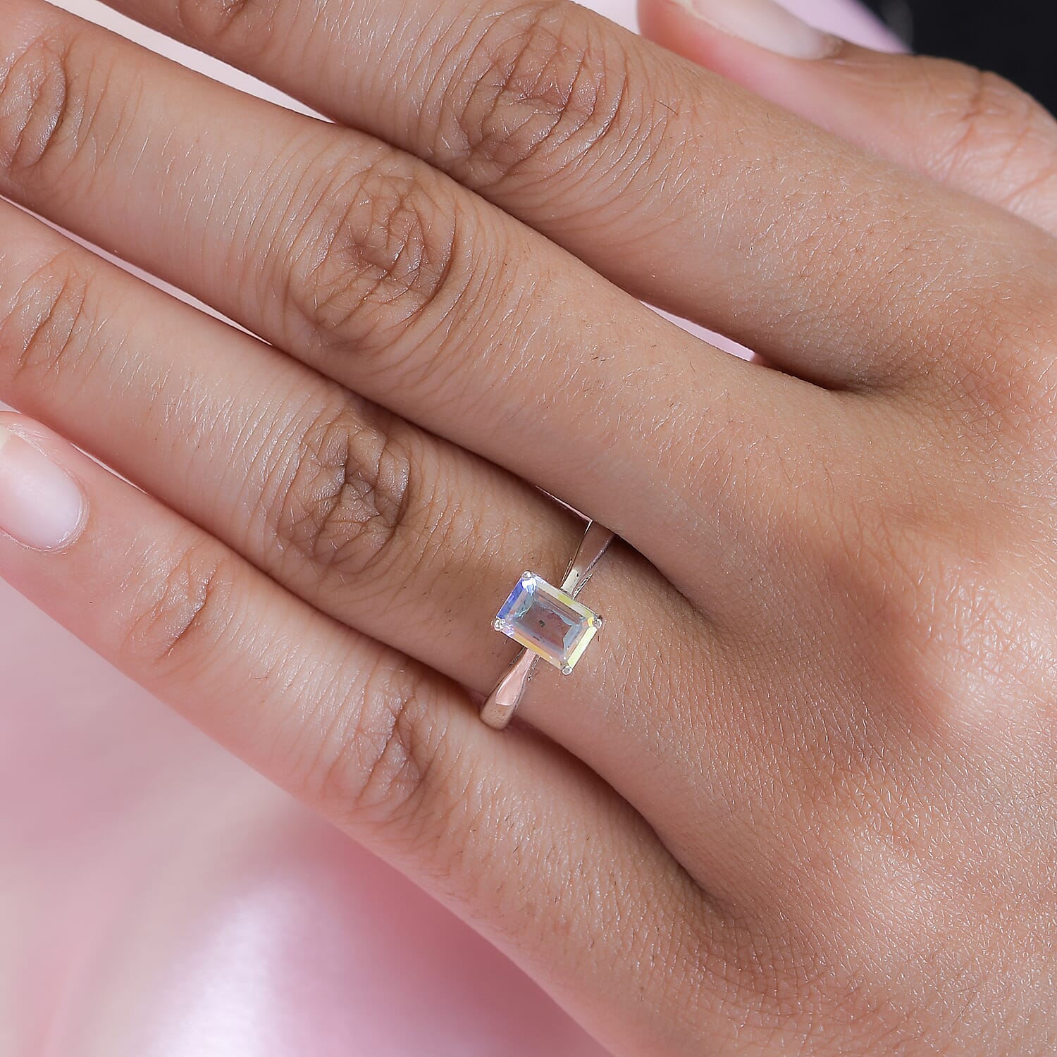 Mercury Mystic Topaz Solitaire Ring in Sterling Silver 1.20 Ct