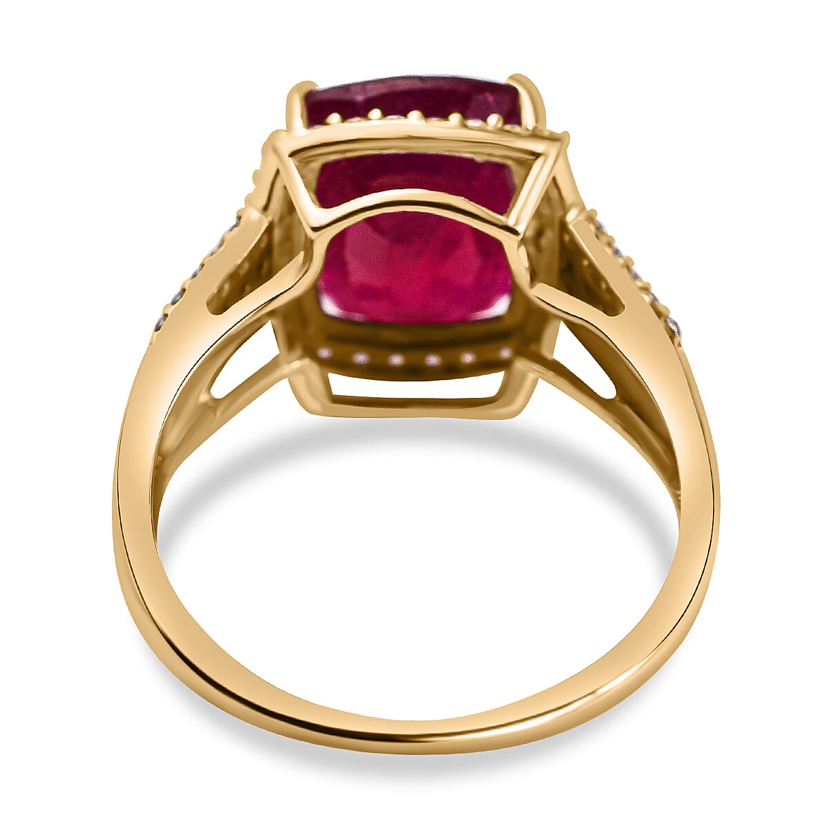 9K Yellow Gold AAA African Ruby, Natural Zircon and Champagne Diamond Ring 6.71 Ct.