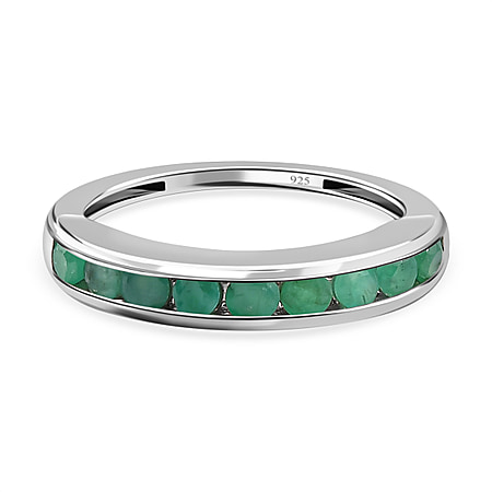 Emerald Half-Eternity Wedding Band Ring in Platinum Overlay Sterling Silver