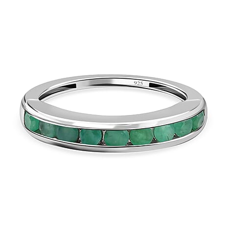 Emerald Half-Eternity Band Ring in Platinum Overlay Sterling Silver