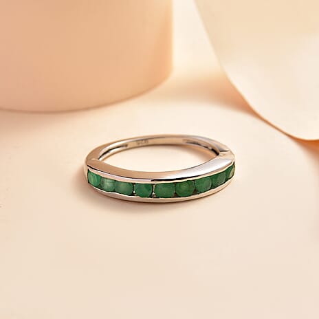 Emerald Half-Eternity Band Ring in Platinum Overlay Sterling Silver