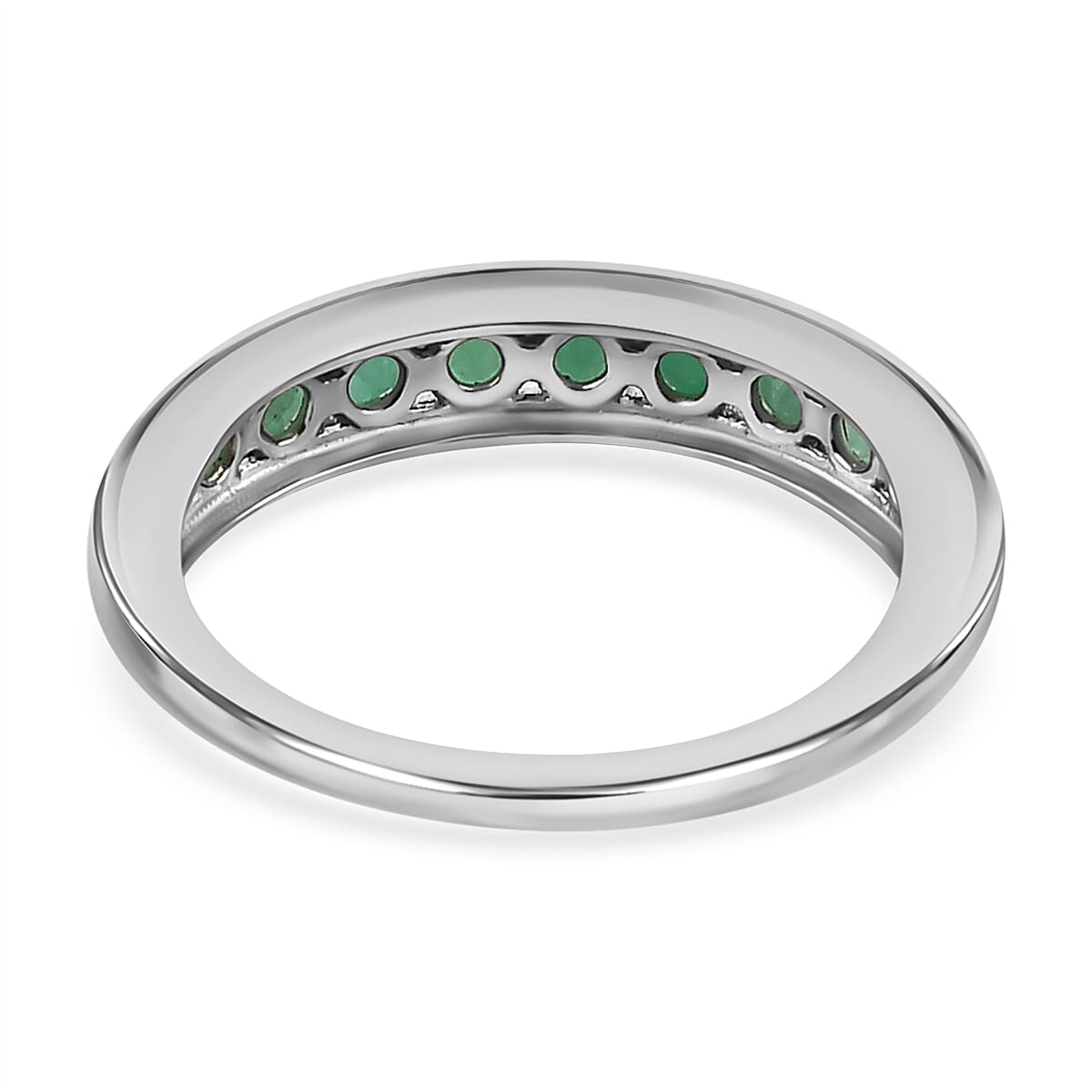 Emerald Half-Eternity Band Ring in Platinum Overlay Sterling Silver Emerald Half-Eternity Band Ring in Platinum Overlay Sterling Silver