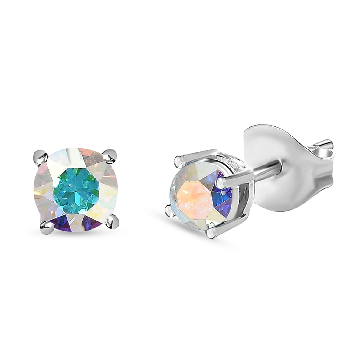 AB Crystal Solitaire Stud Earrings in Sterling Silver 2 Ct