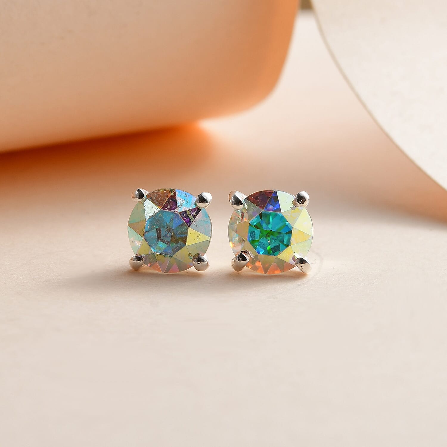 AB Crystal Solitaire Stud Earrings in Sterling Silver 2.00 Ct.