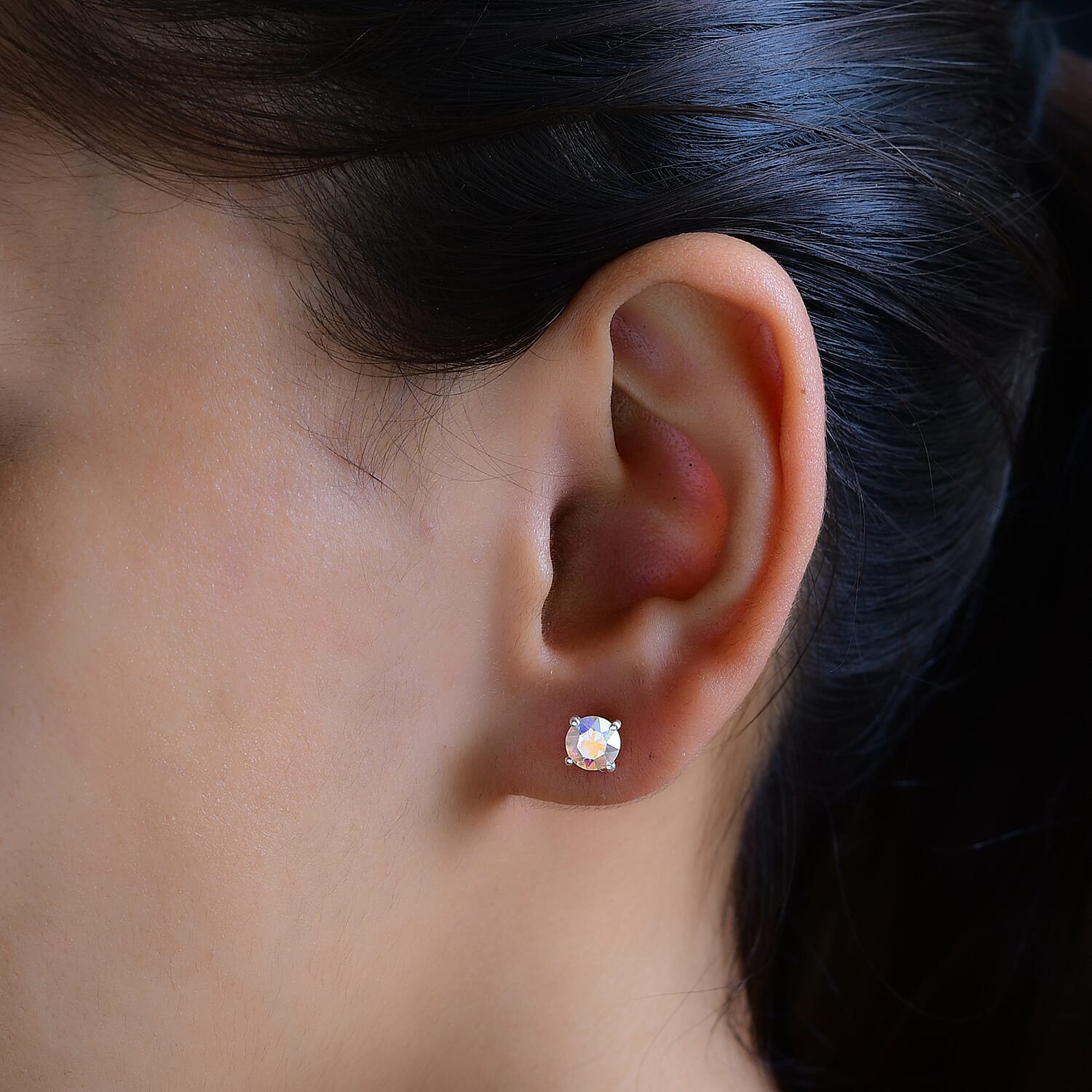 AB Crystal Solitaire Stud Earrings in Sterling Silver 2.00 Ct.