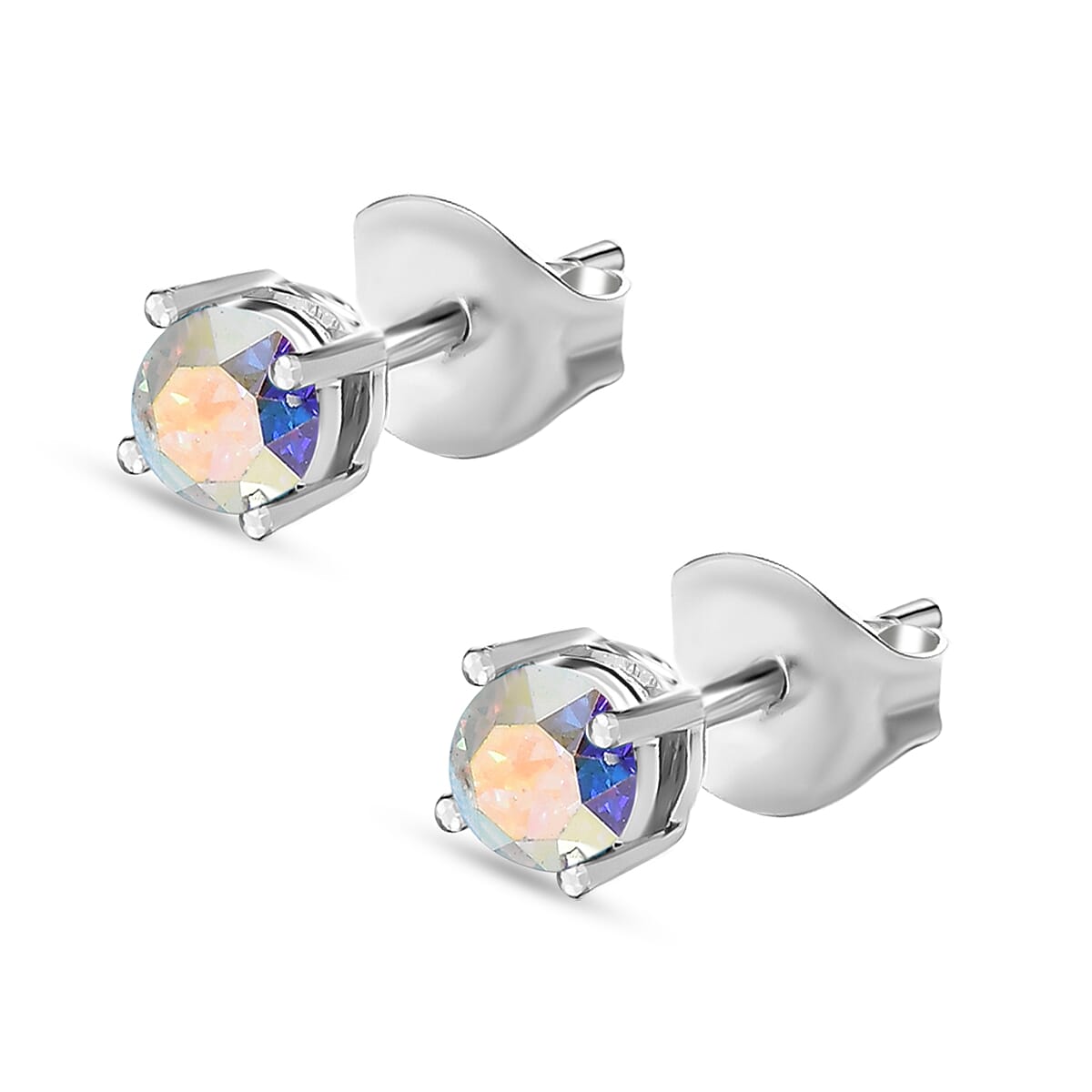 AB Crystal Solitaire Stud Earrings in Sterling Silver 2 Ct