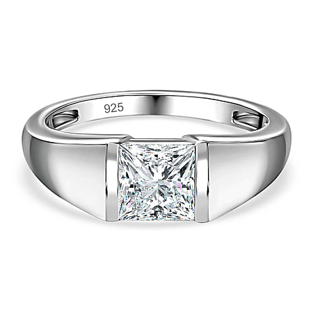Moissanite Solitaire Ring in Platinum Overlay Sterling Silver 1.19 Ct