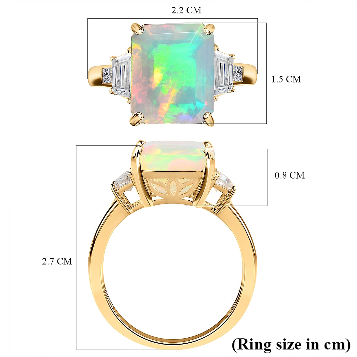 9K Yellow Gold AAAA Ethiopian Welo Opal and Natural Zircon Ring 4.53 Ct.