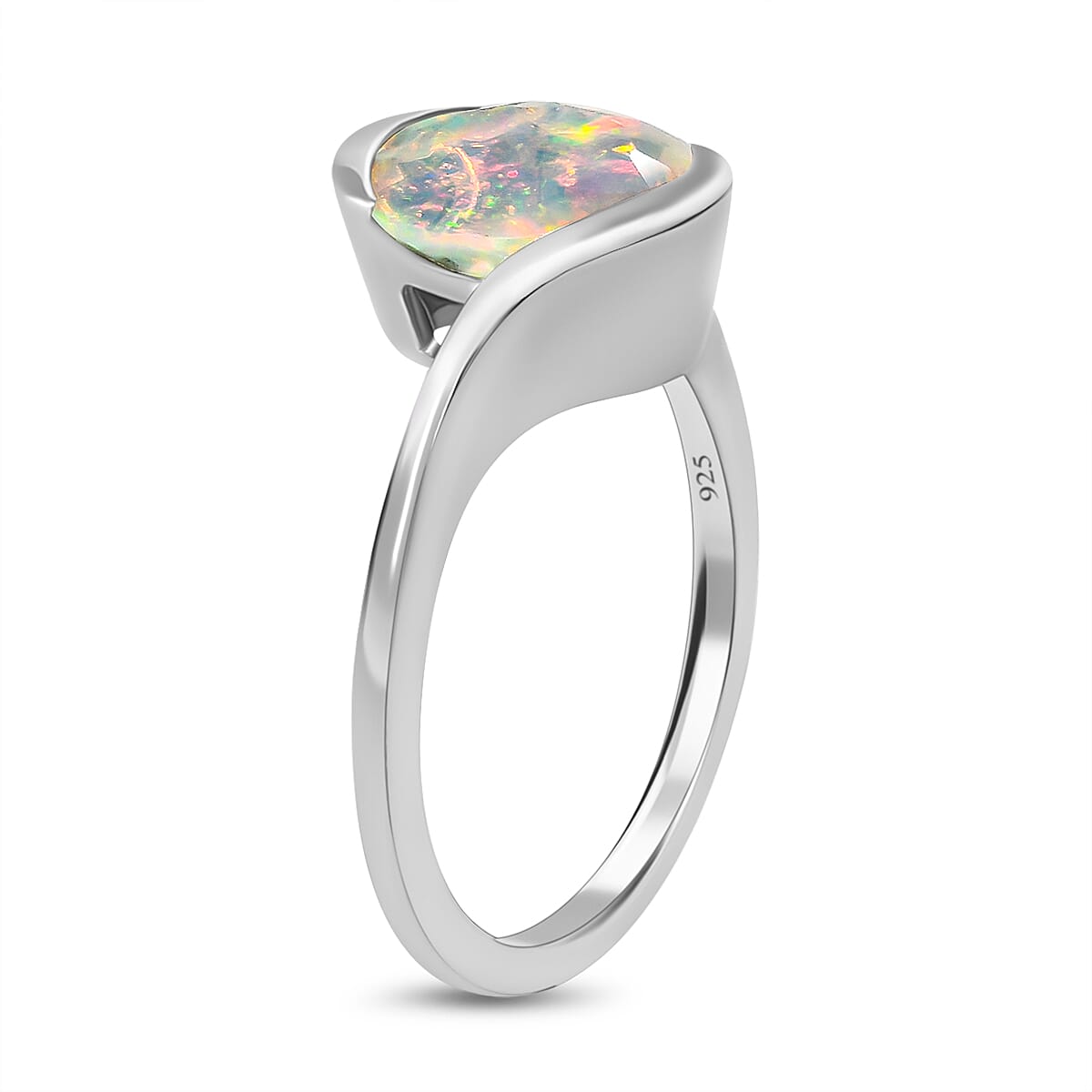 Ethiopian Welo Opal Bypass Solitaire Ring in Platinum Overlay Sterling Silver 1.096 Ct.