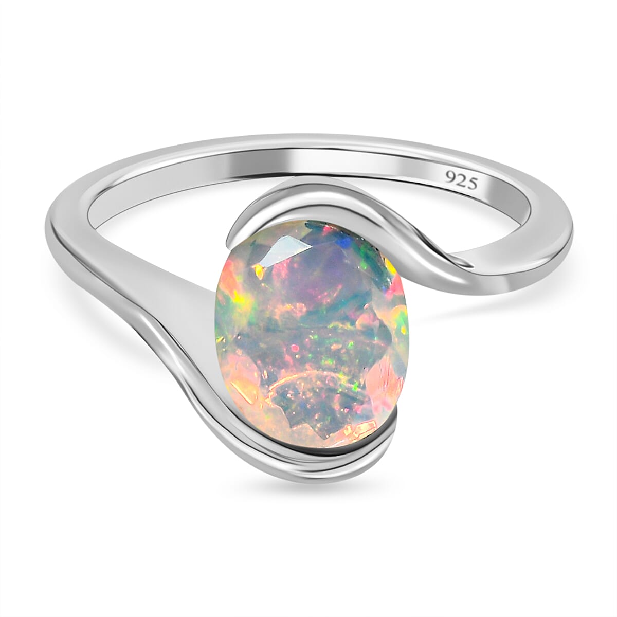 Ethiopian Welo Opal Bypass Solitaire Ring in Platinum Overlay Sterling Silver 1.096 Ct.